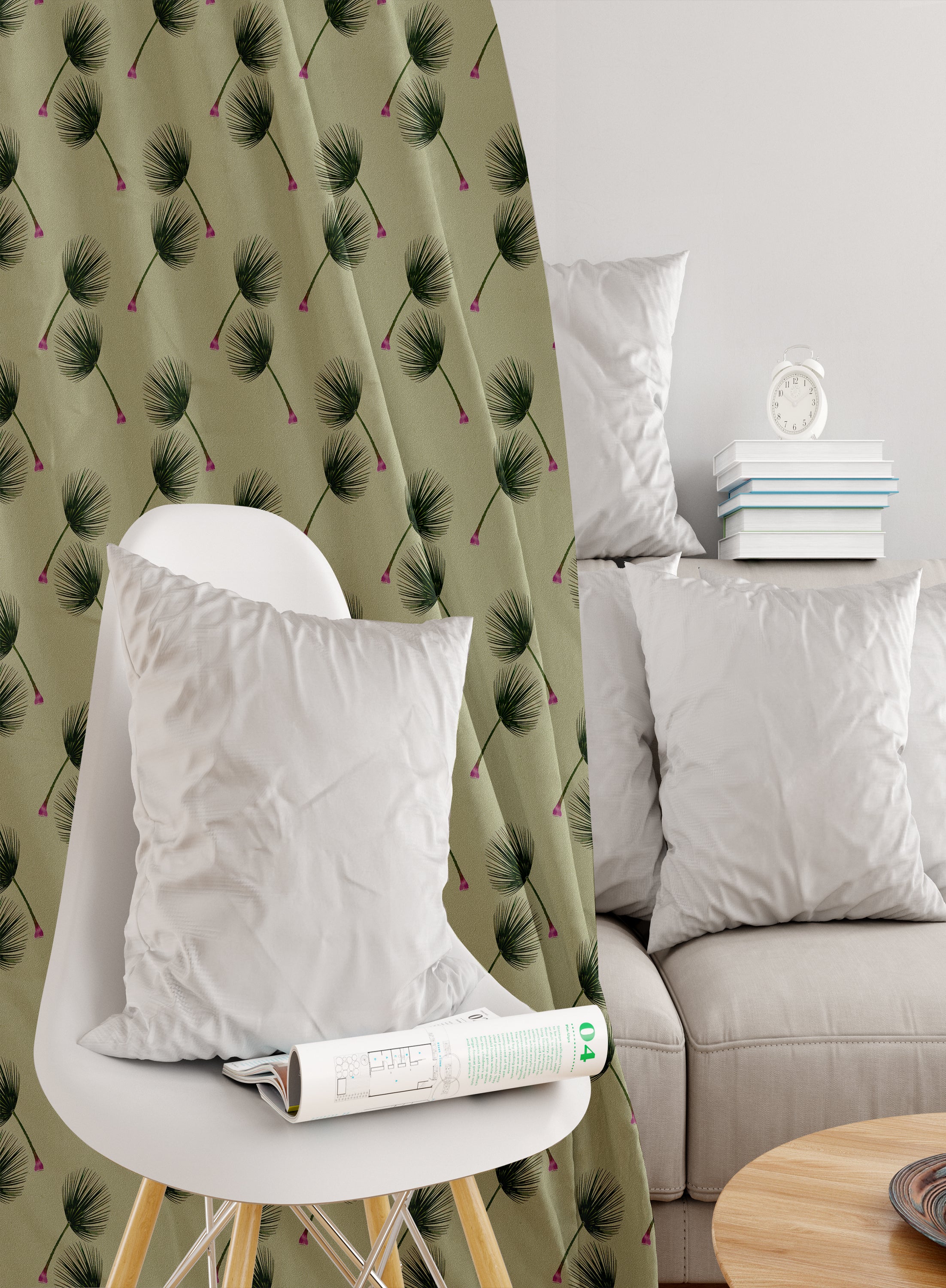 Blossom Bud Darkening Blackout Curtains - Set of 2,Pastel Green, Polyester