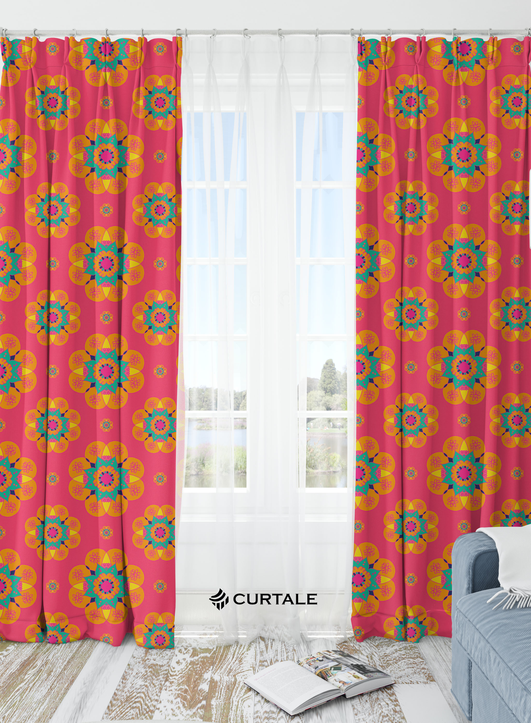 Pink Mandala Pattern Darkening Blackout Curtains - 1 Piece, Cotton