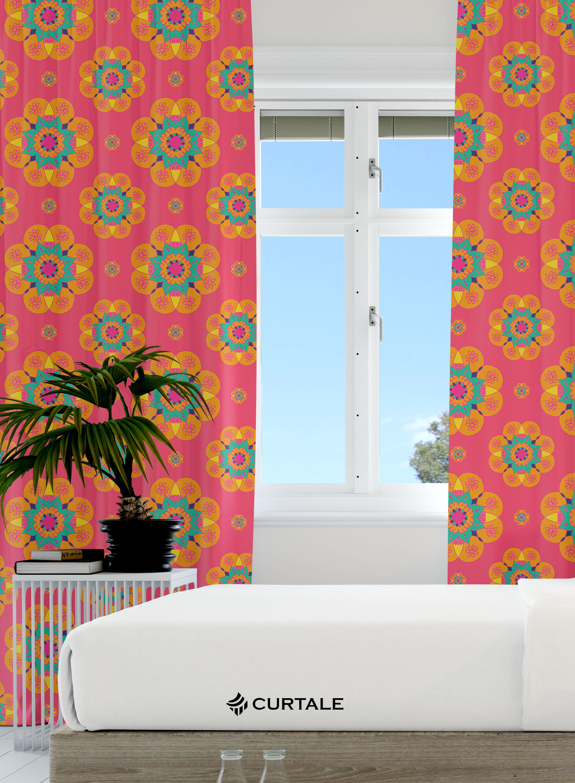 Pink Mandala Pattern Darkening Blackout Curtains - 1 Piece, Cotton