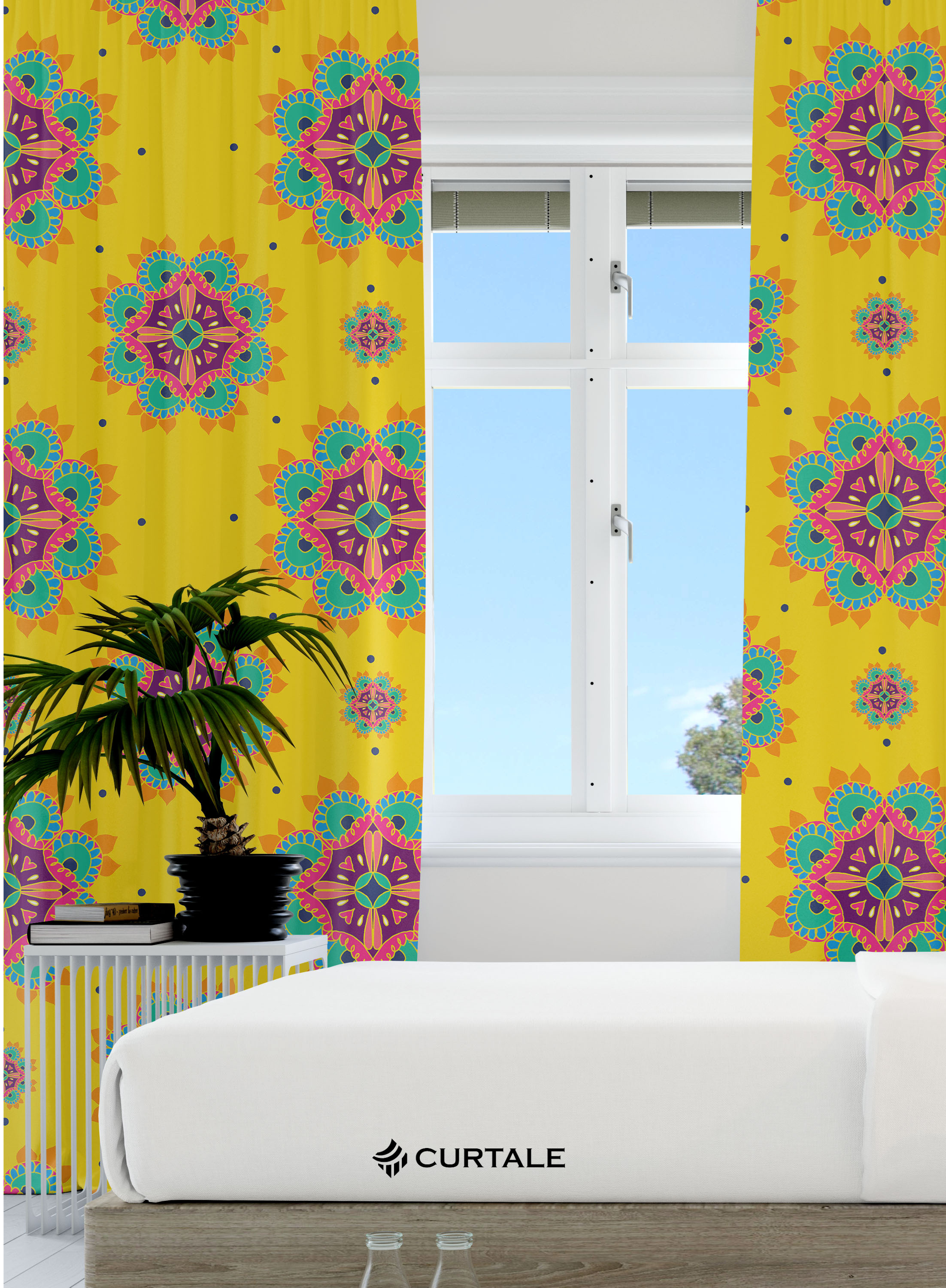 Yellow Mandala Pattern Darkening Blackout Curtains - 1 Piece, Cotton