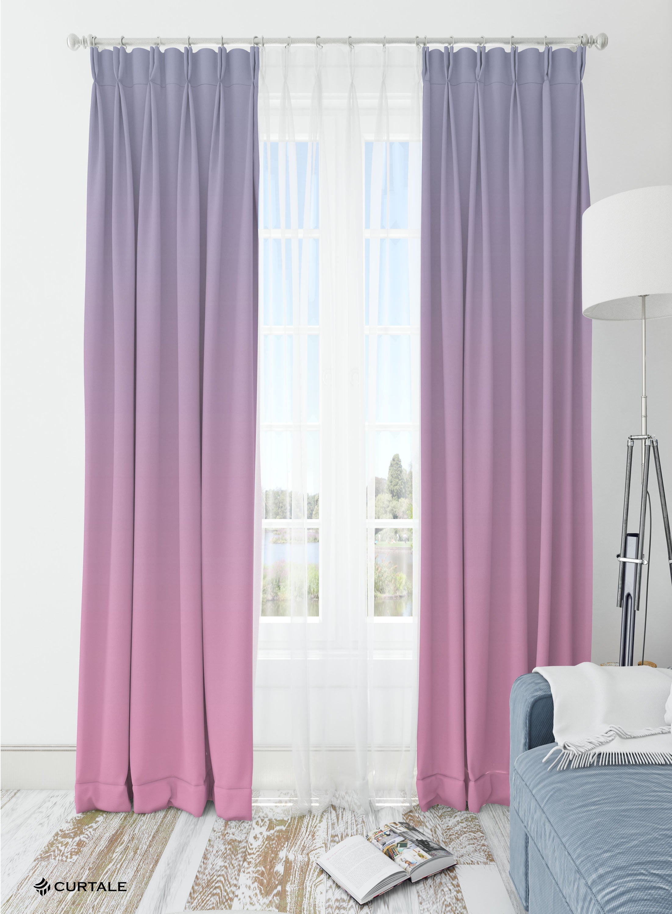 Pink and Purple Room Darkening Blackout Curtains - Set of 2, Polyester