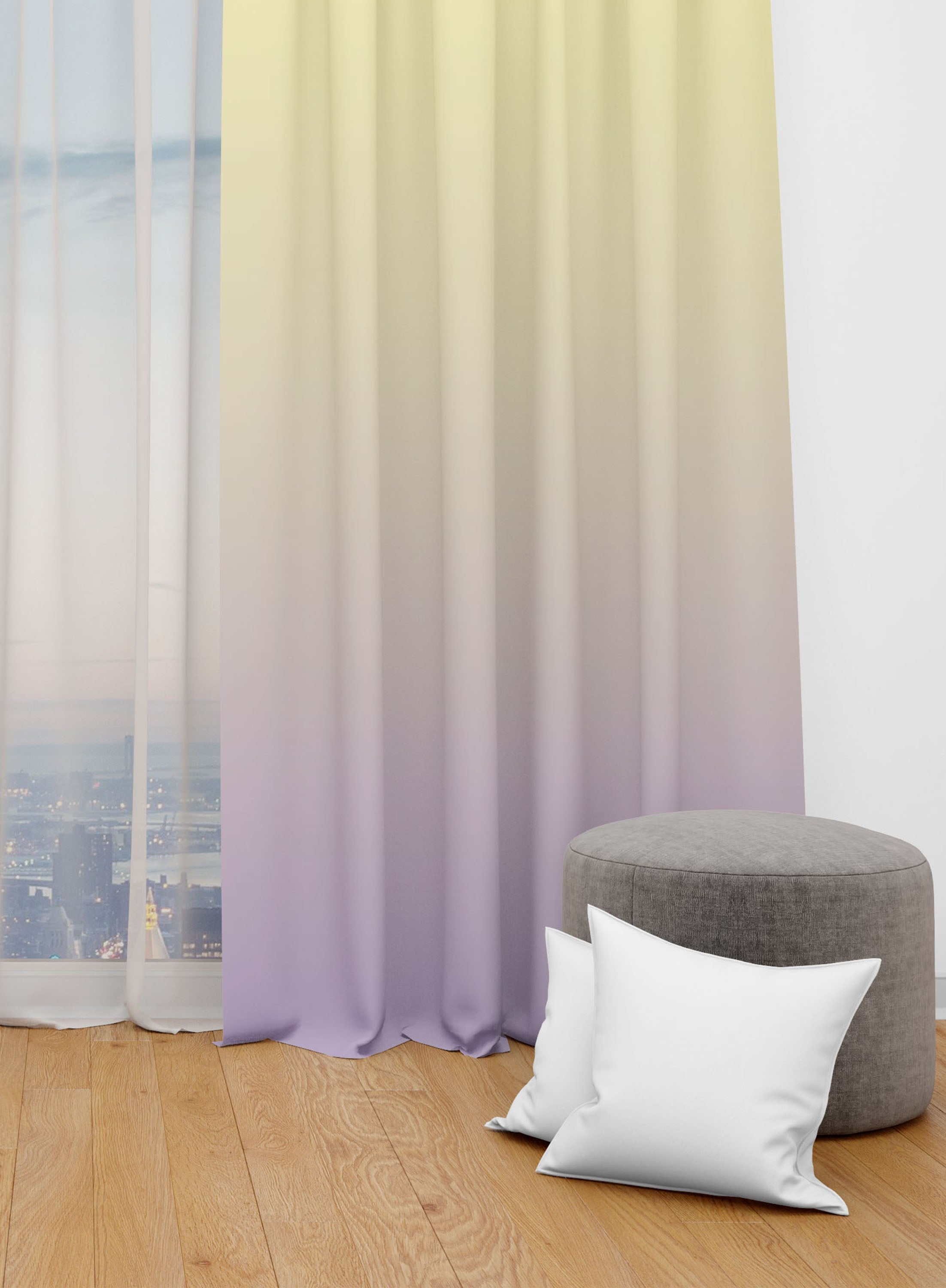 Yellow and Purple Room Darkening Blackout Curtains - Set of 2, Polyester