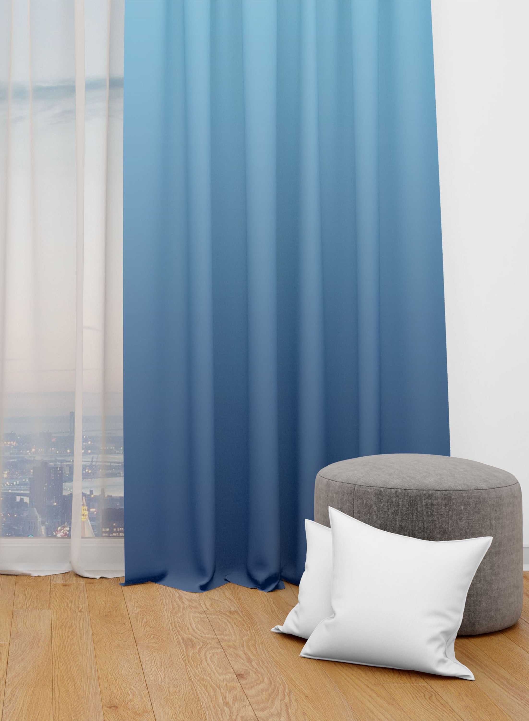 Light Blue and Dark Blue Room Darkening Blackout Curtains - Set of 2, Polyester