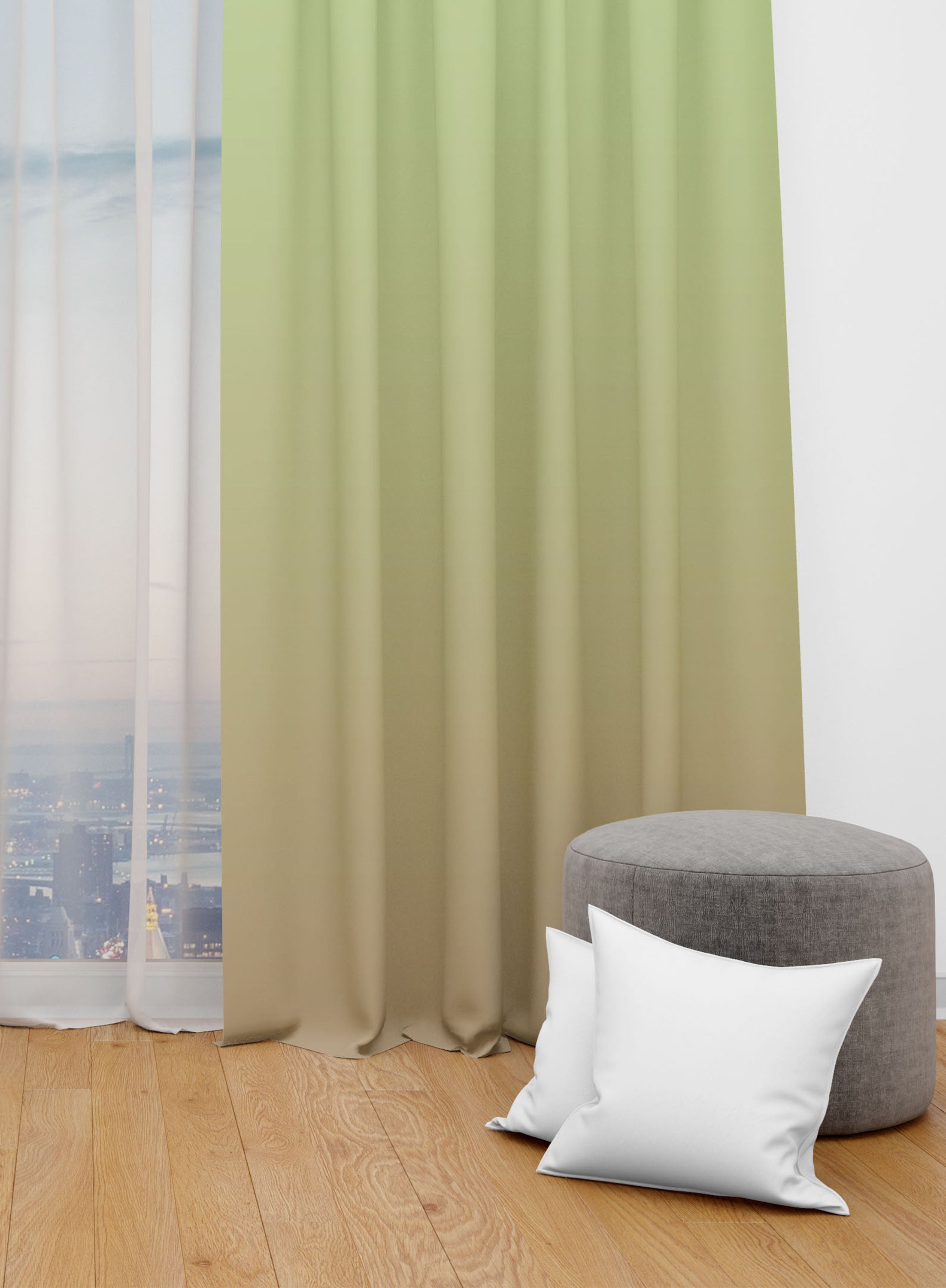 Green and Brown Room Darkening Blackout Curtains - Set of 2, Polyester