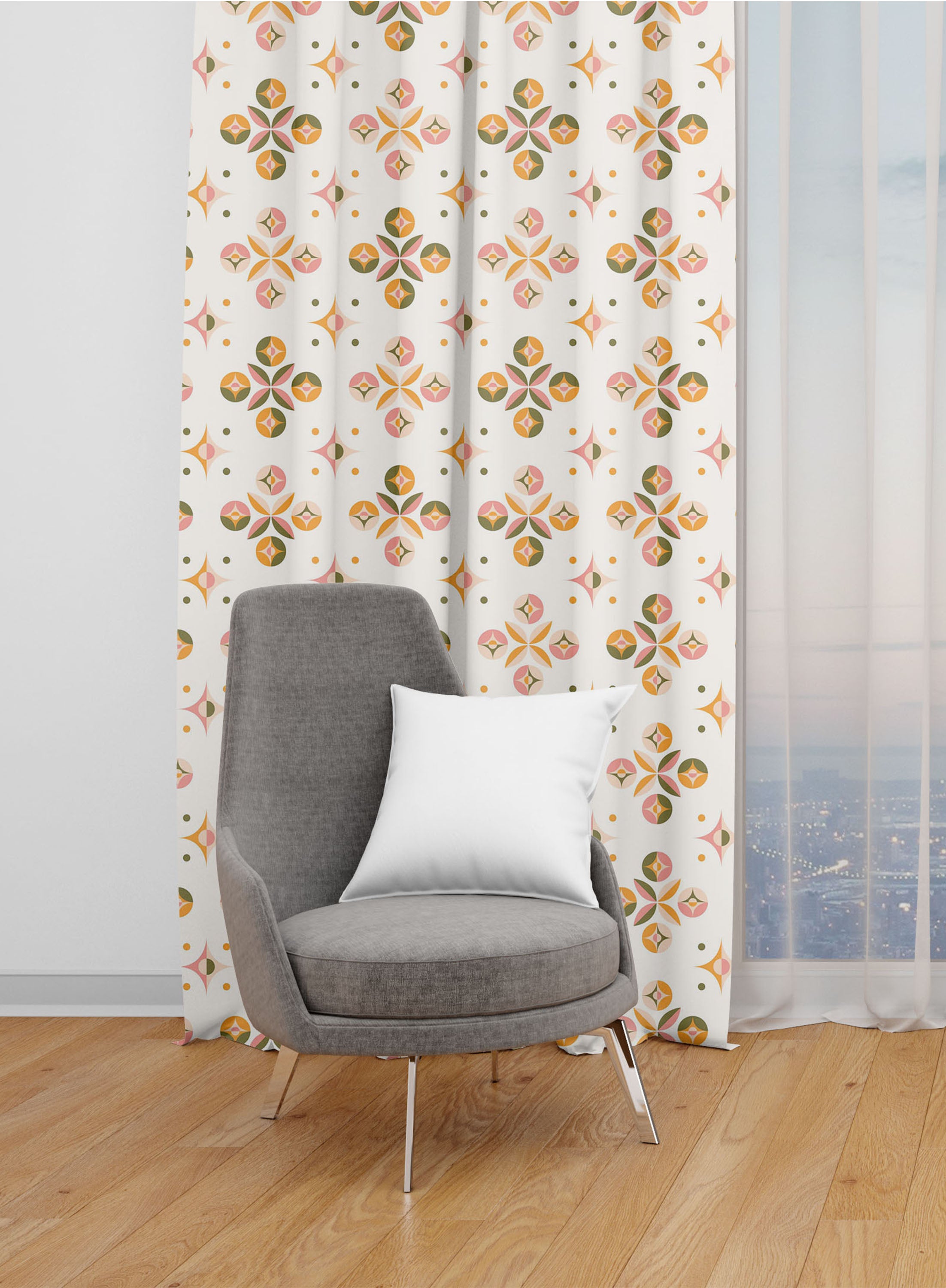 Beige Motifs Geometric Room Darkening Blackout Curtains - 1 Panel, Polyester