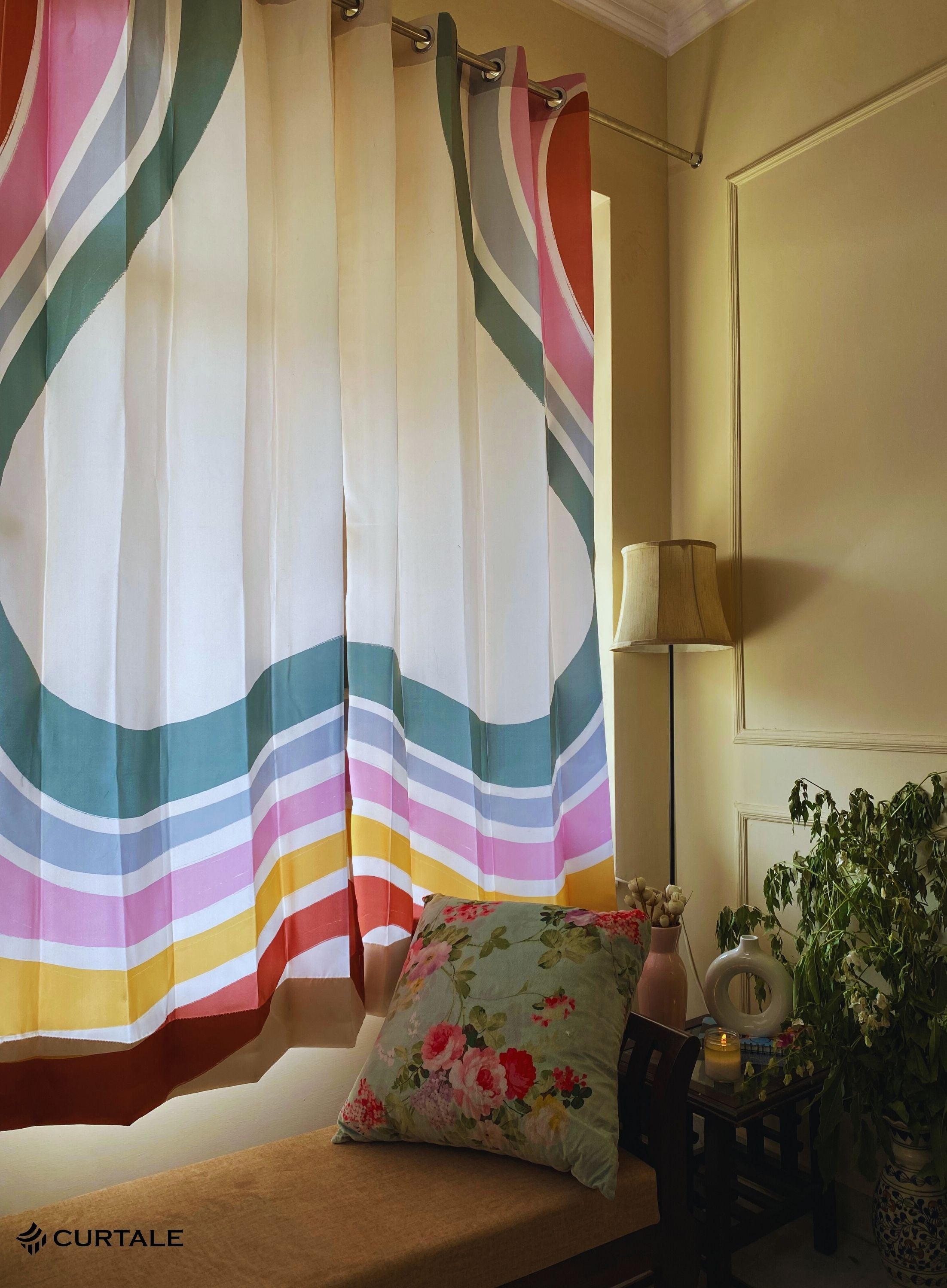 Harmony Curve Darkening Blackout Curtains - Set of 2, Cream, Polyester
