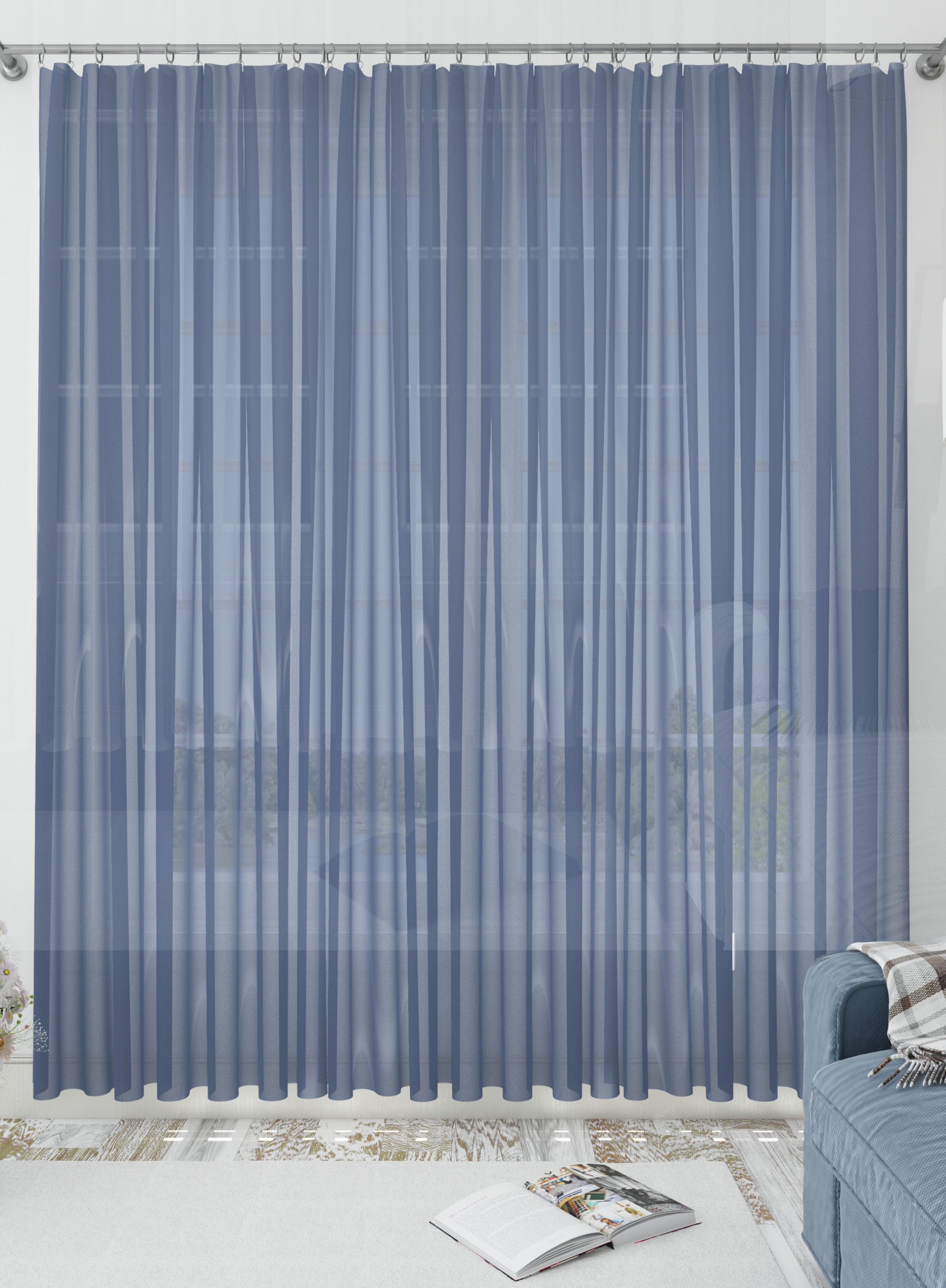Navy Blue Solid Sheer Curtains- Set of 2, Sheer