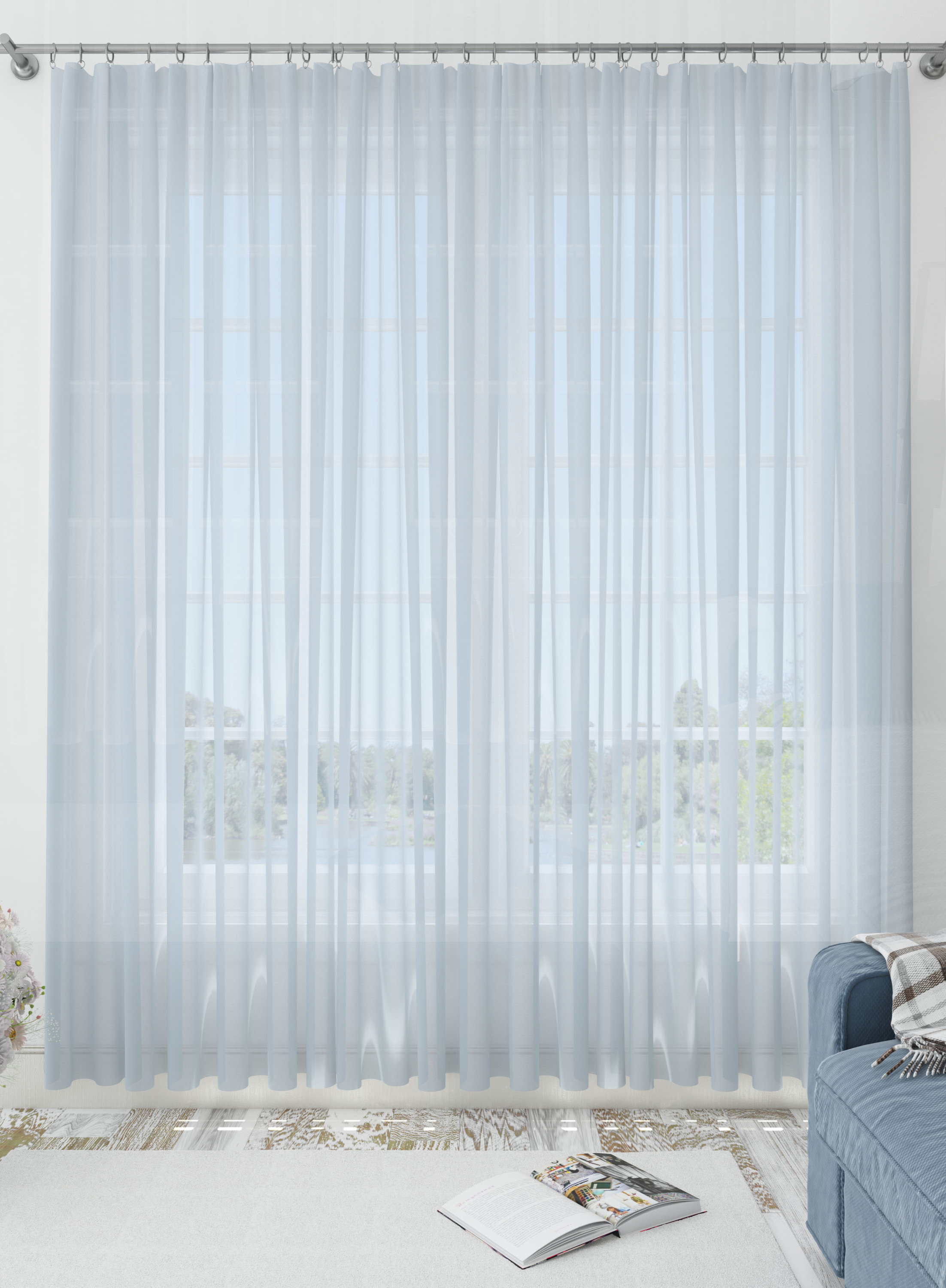 Light Blue Solid Sheer Curtains- Set of 2, Sheer