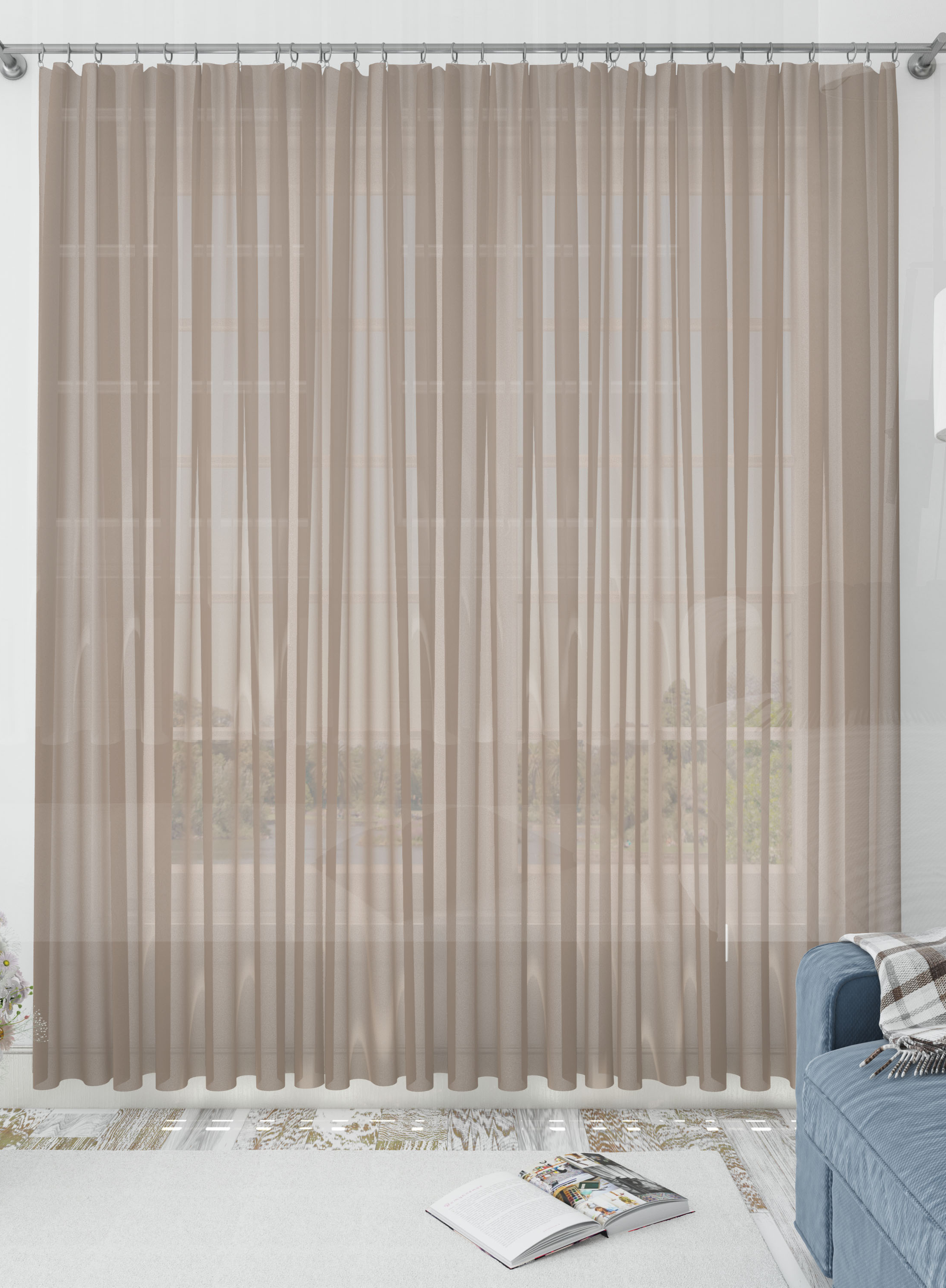Brown Solid Sheer Curtains- Set of 2, Sheer