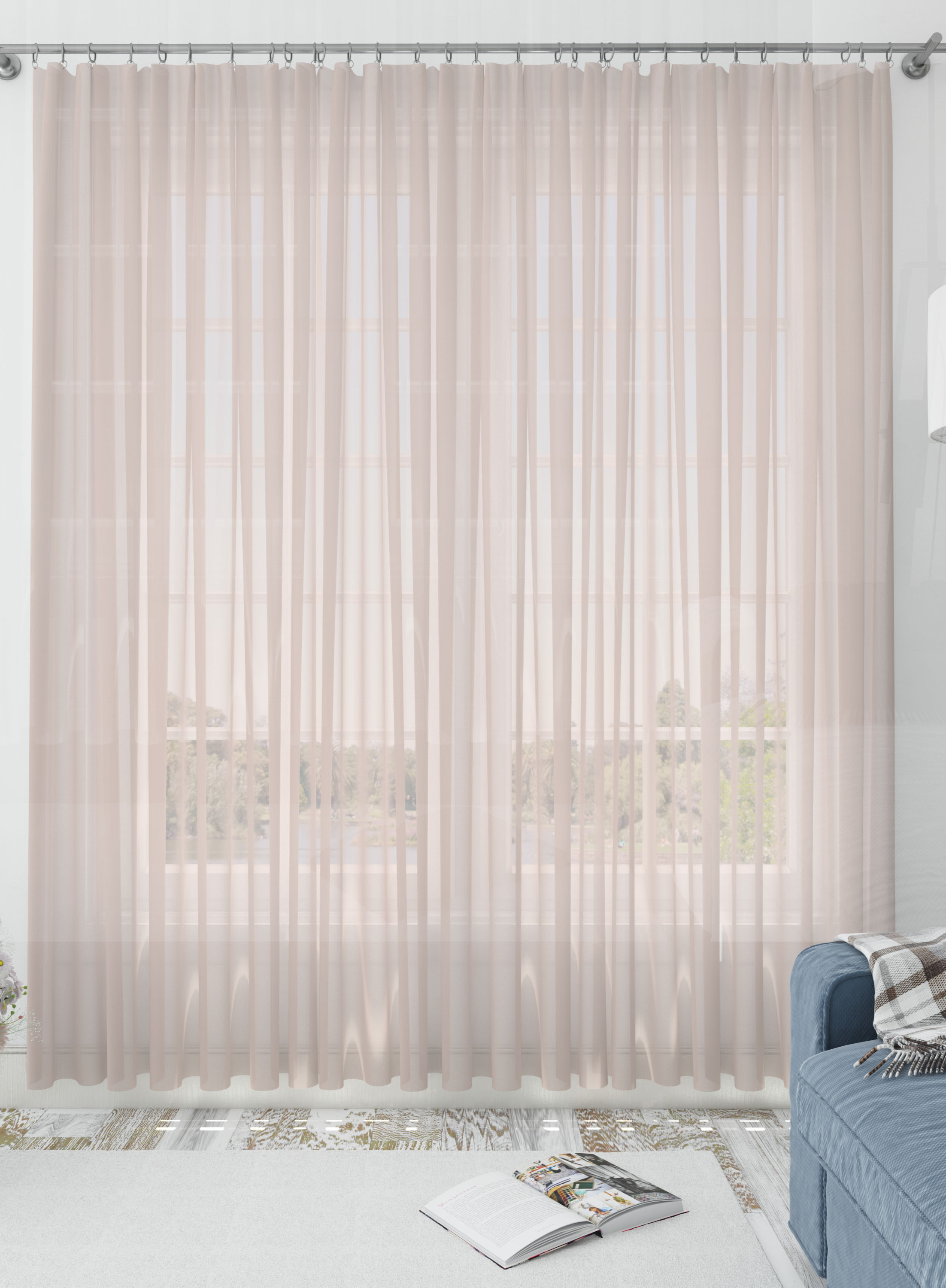 Light Brown Solid Sheer Curtains- Set of 2, Sheer