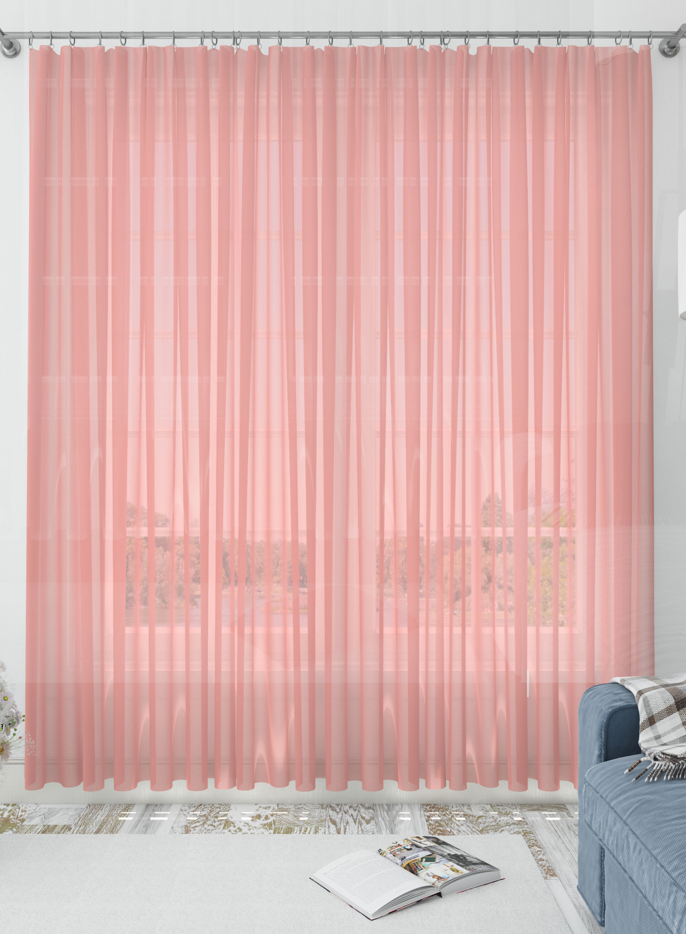 Orange Solid Sheer Curtains- Set of 2, Sheer