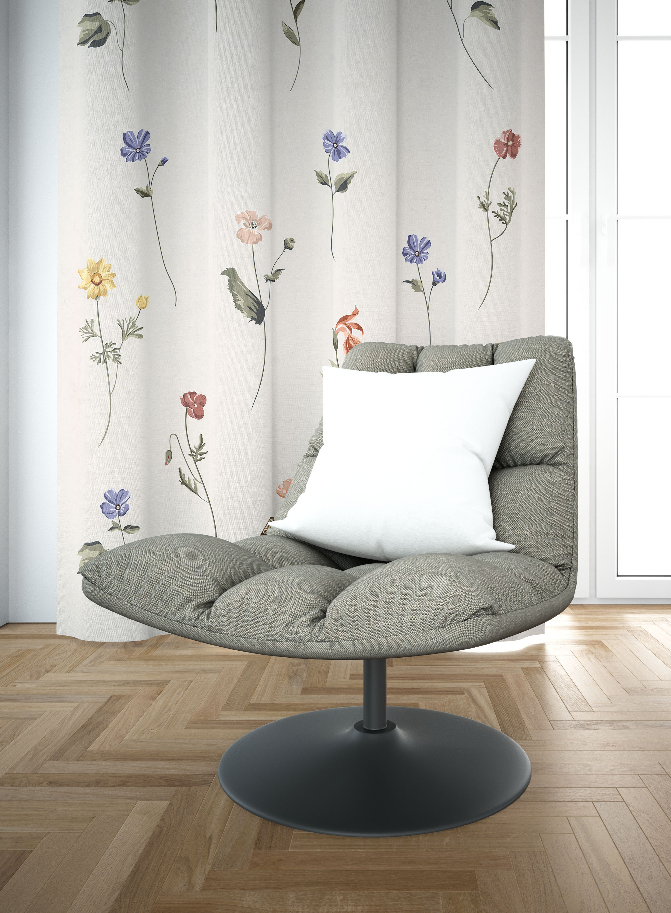 CREAM SUBTLE FLORAL CURTAINS- SET OF 2, TEXTURED JACQUARD