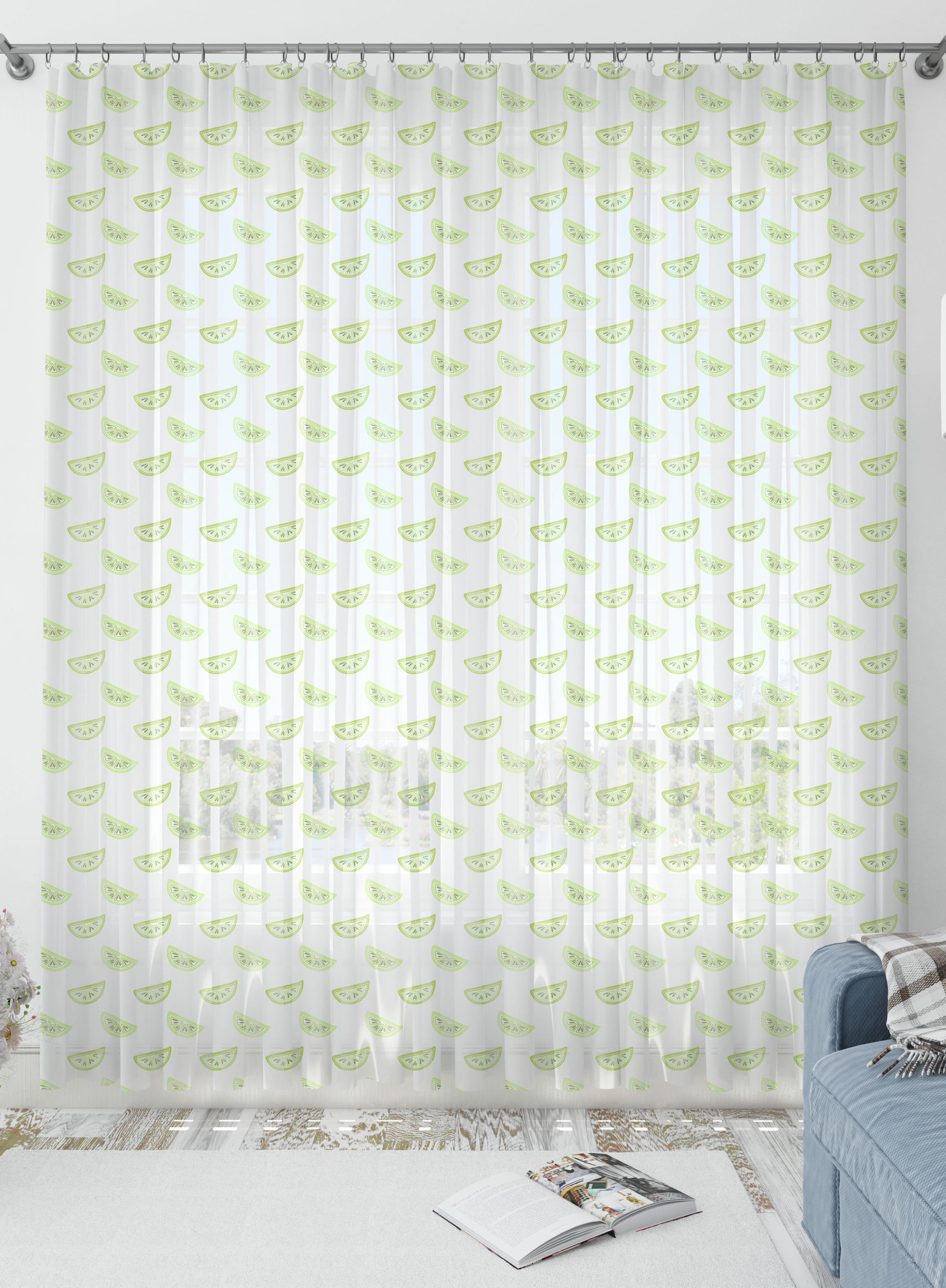 Green lemon Sheer Curtains- Set of 2, Sheer