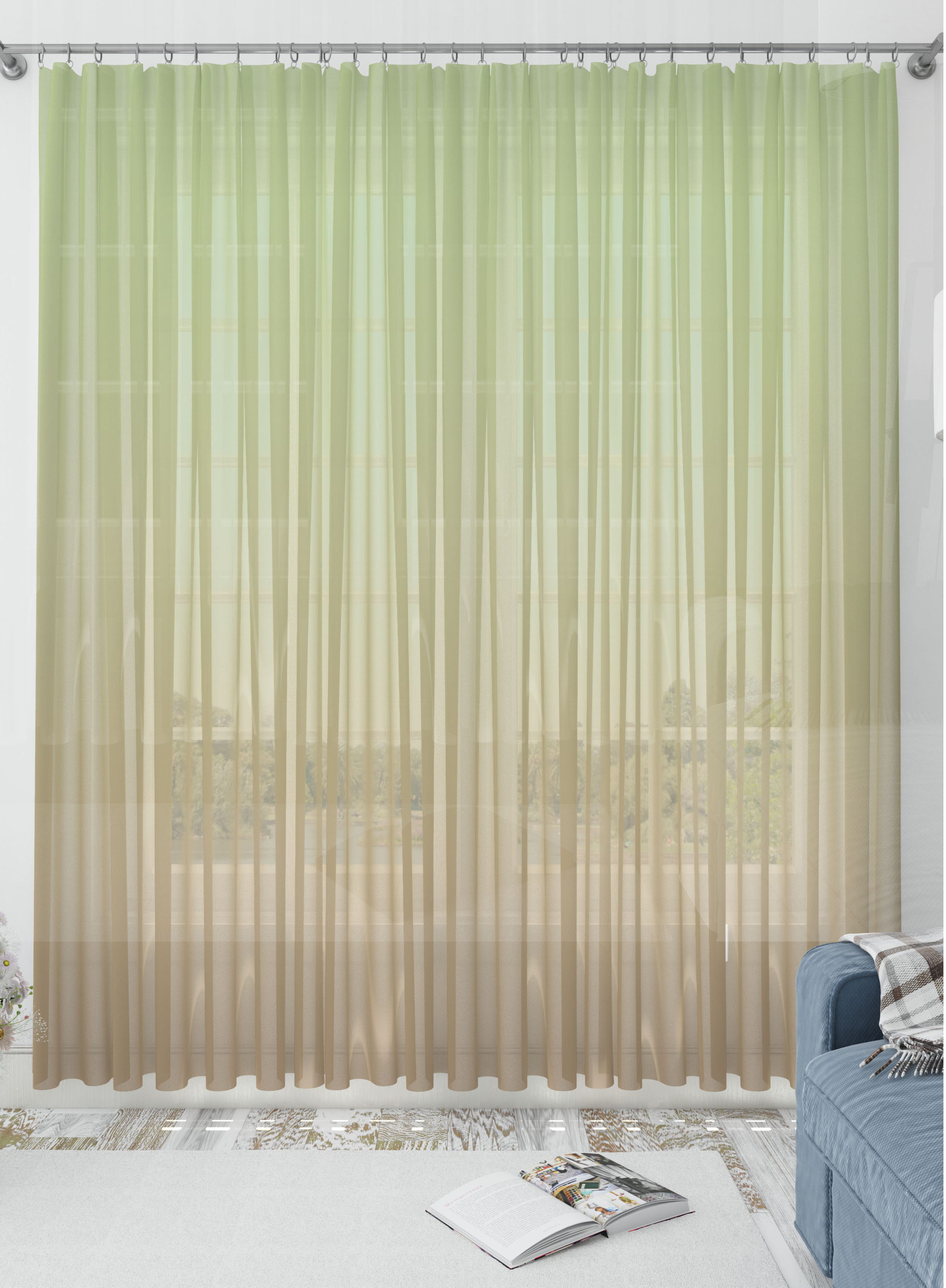 Green and Brown Gradient Sheer Curtains- Set of 2, Sheer