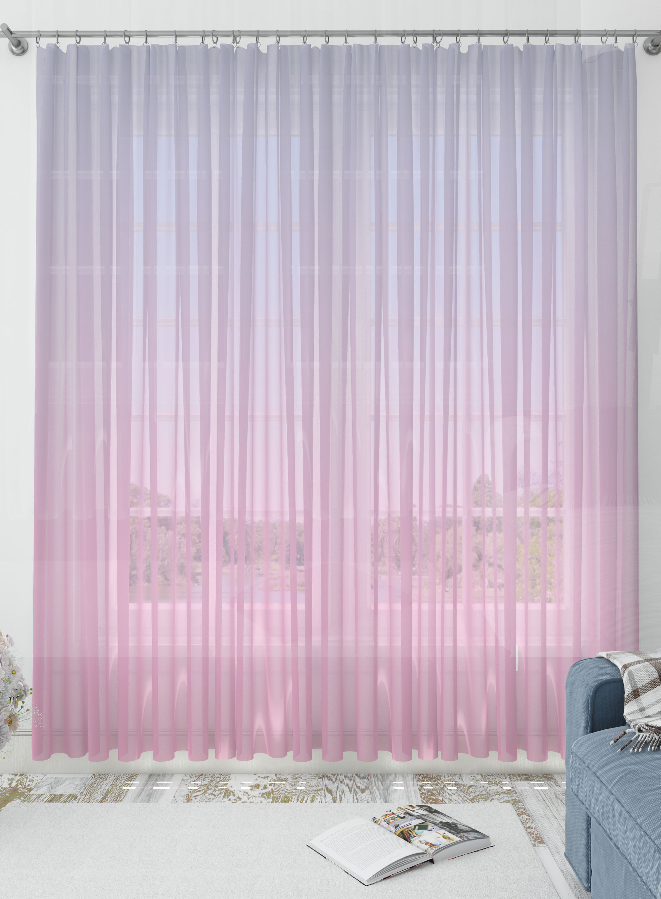 Pink and Purple Gradient Sheer Curtains- Set of 2, Sheer