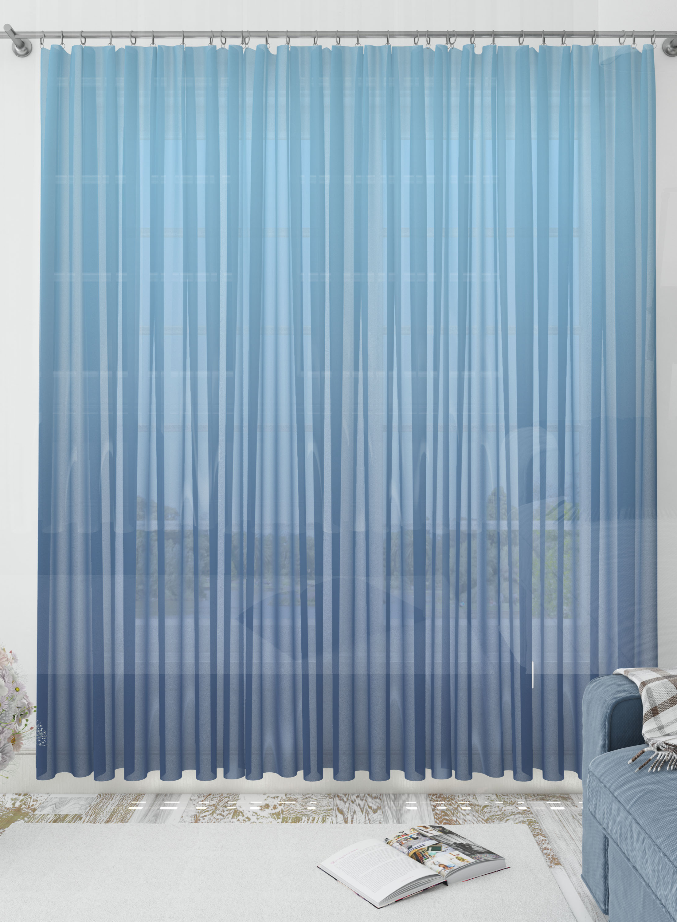 Light Blue and Dark Blue Gradient Sheer Curtains- Set of 2, Sheer