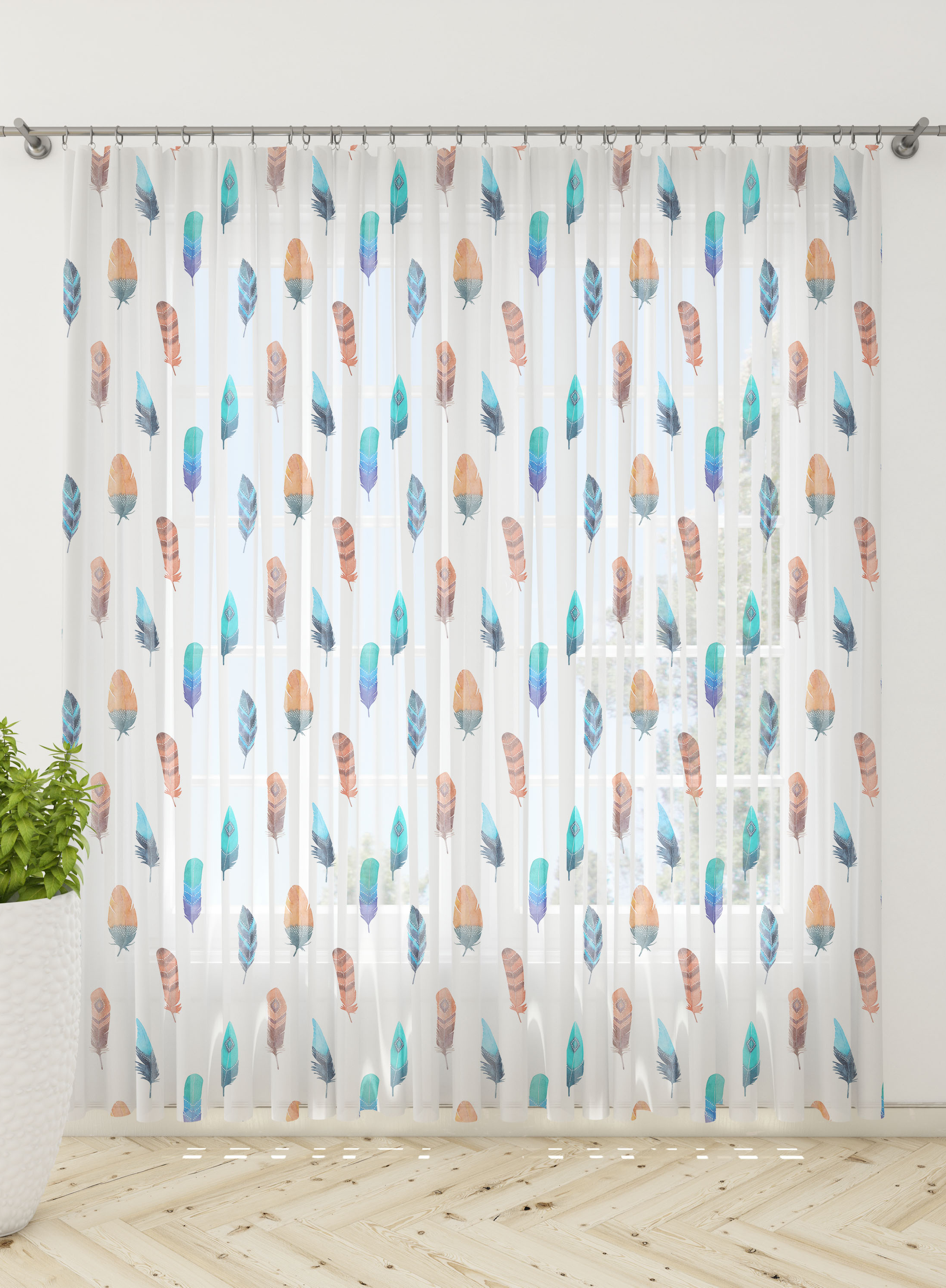 Multicolor Feather Sheer Curtains- Set of 2, Sheer