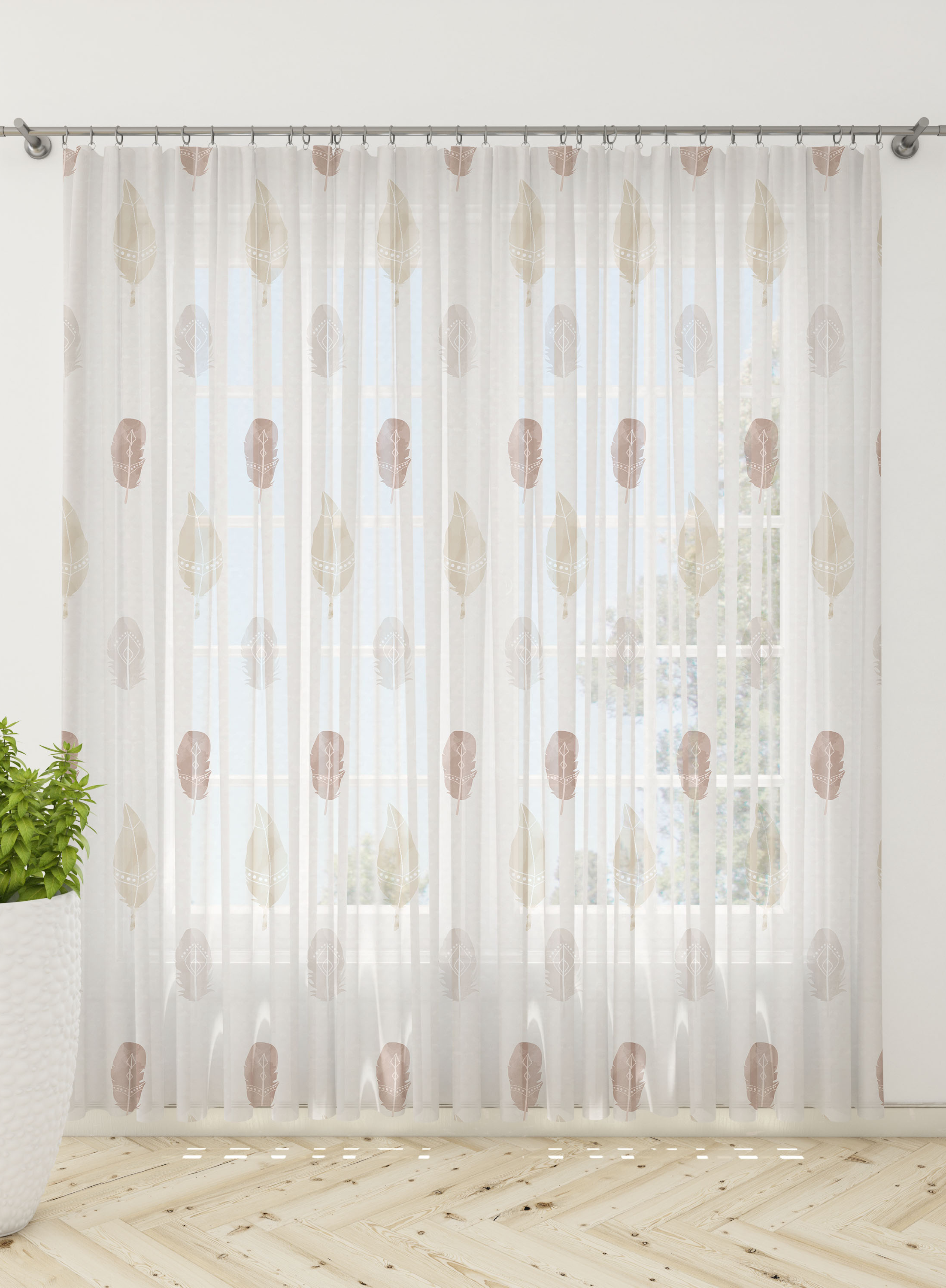 Beige Feather Sheer Curtains- Set of 2, Sheer