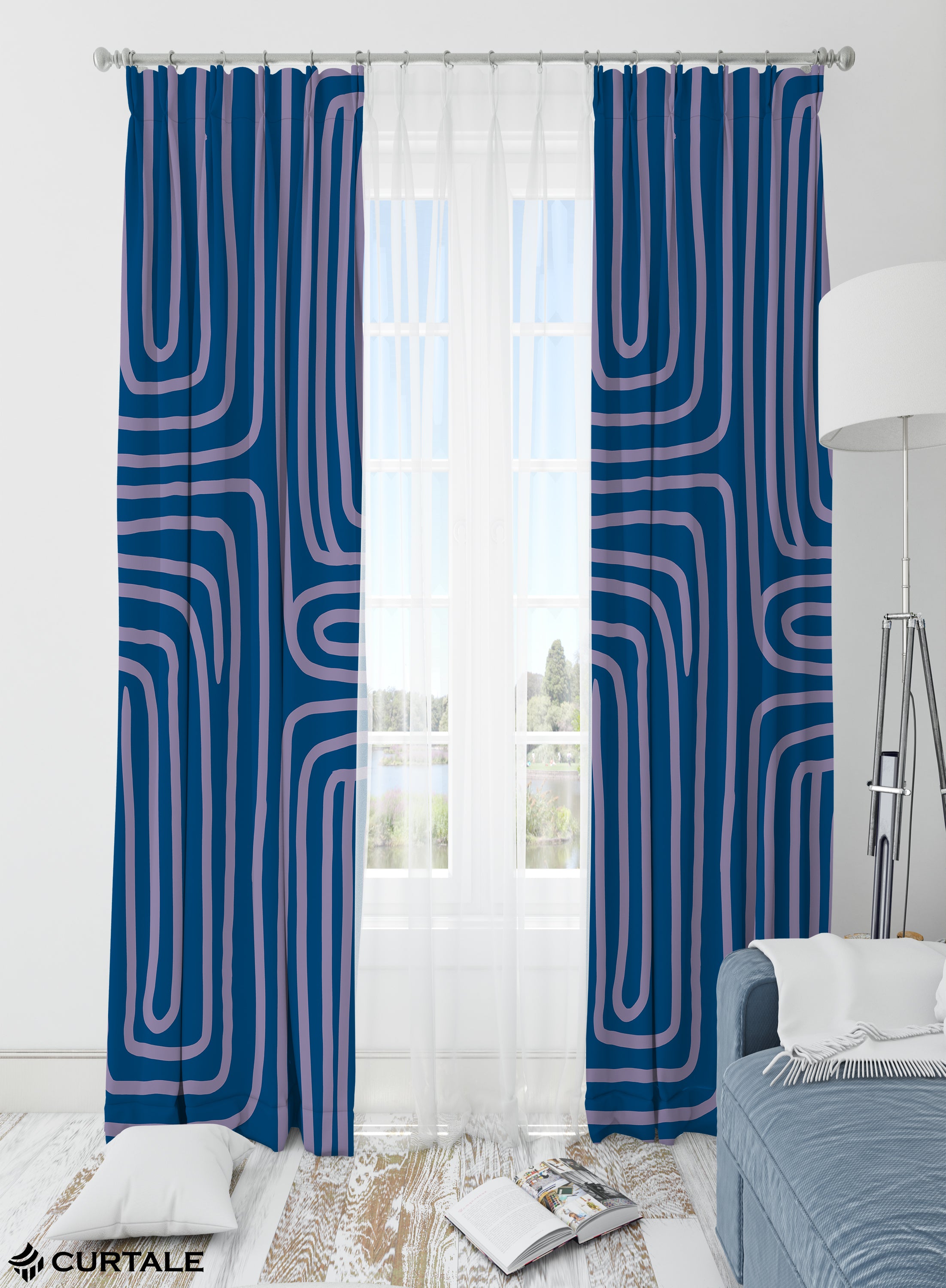 Blue Horizon Darkening Blackout Curtains - Set of 2, Navy Blue, Polyester