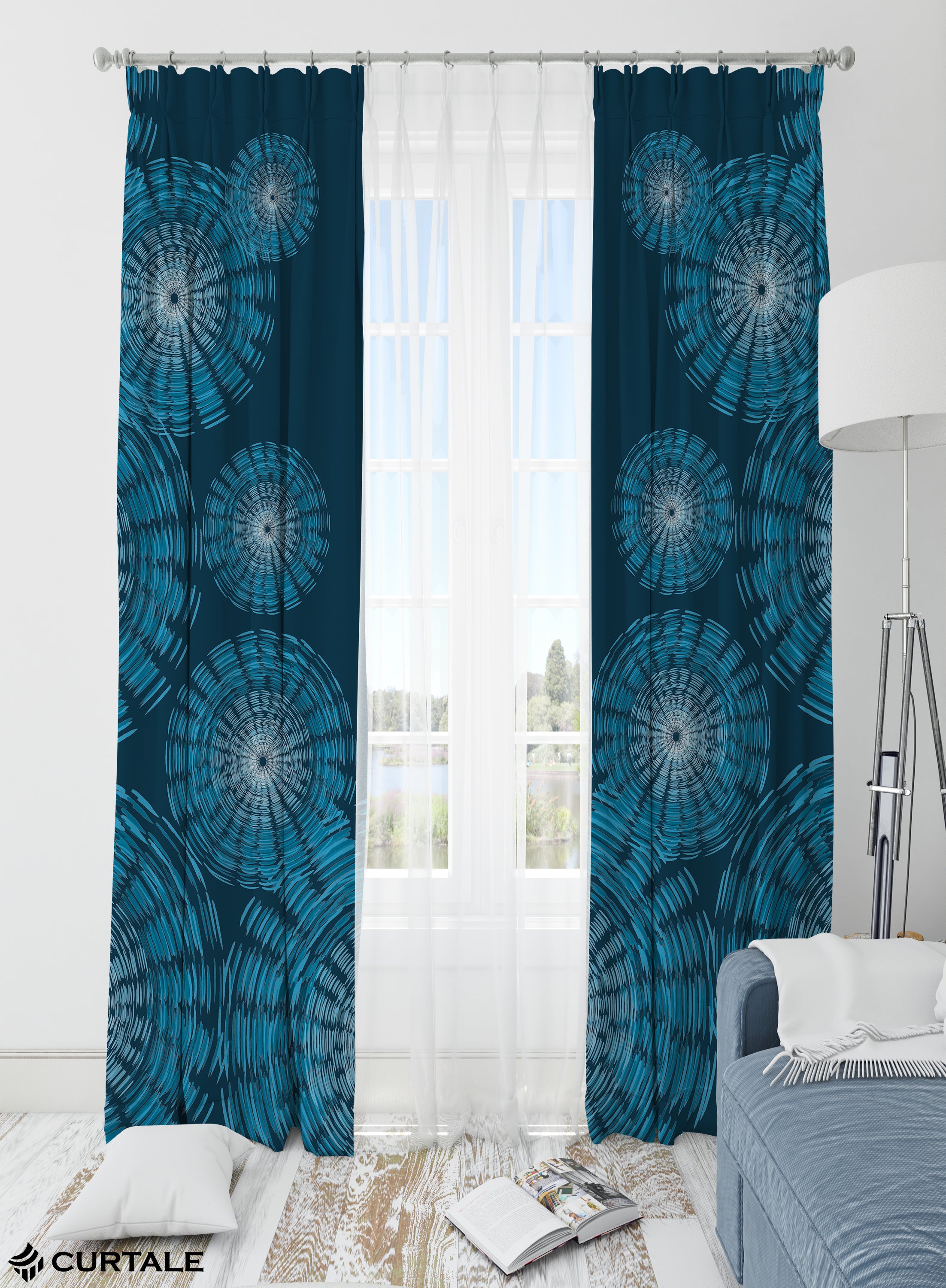 Celestial Mandala Darkening Blackout Curtains - Set of 2, Blue, Polyester