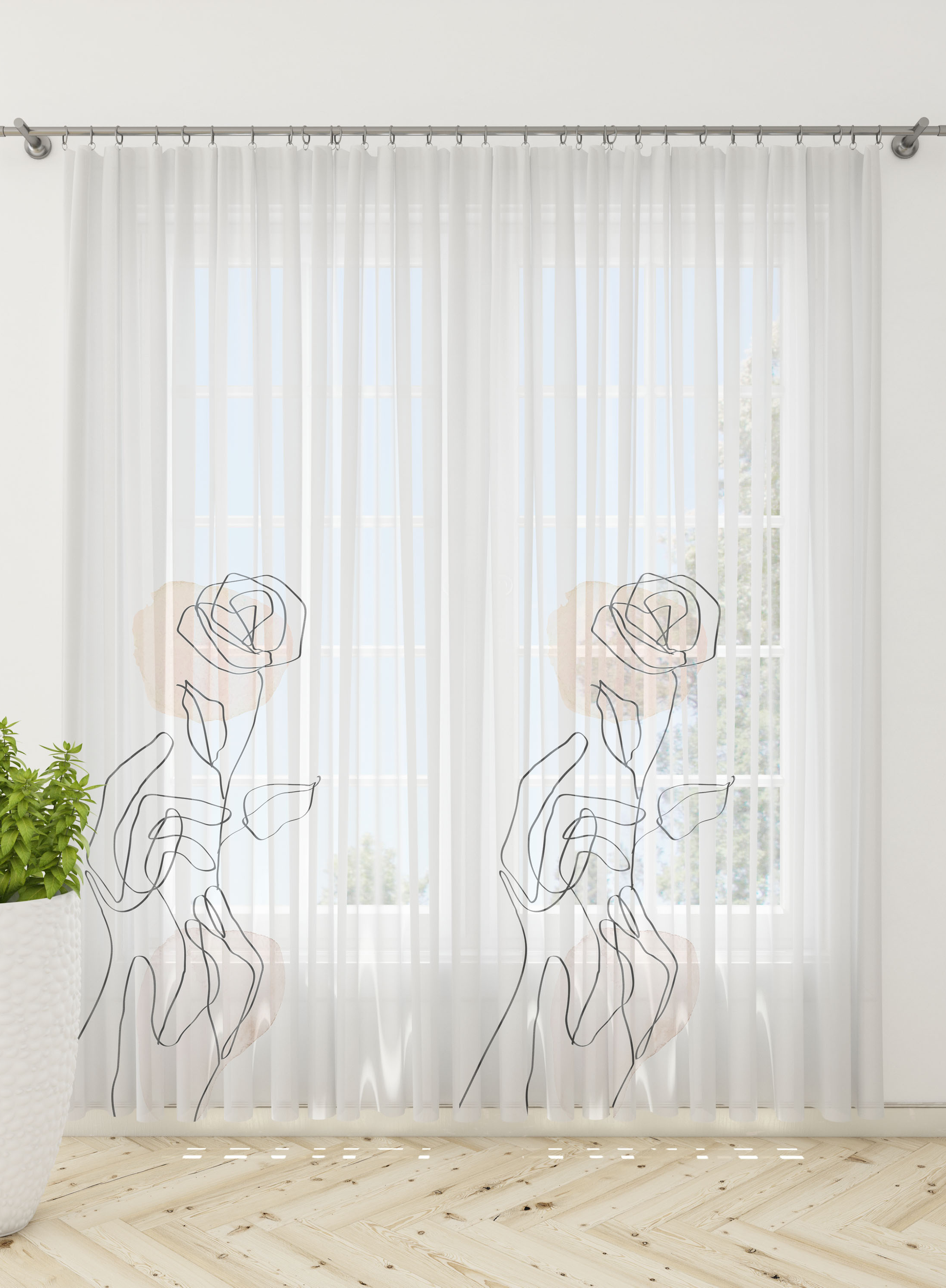 Rose in a hand Sheer Curtains- Set of 2, Sheer