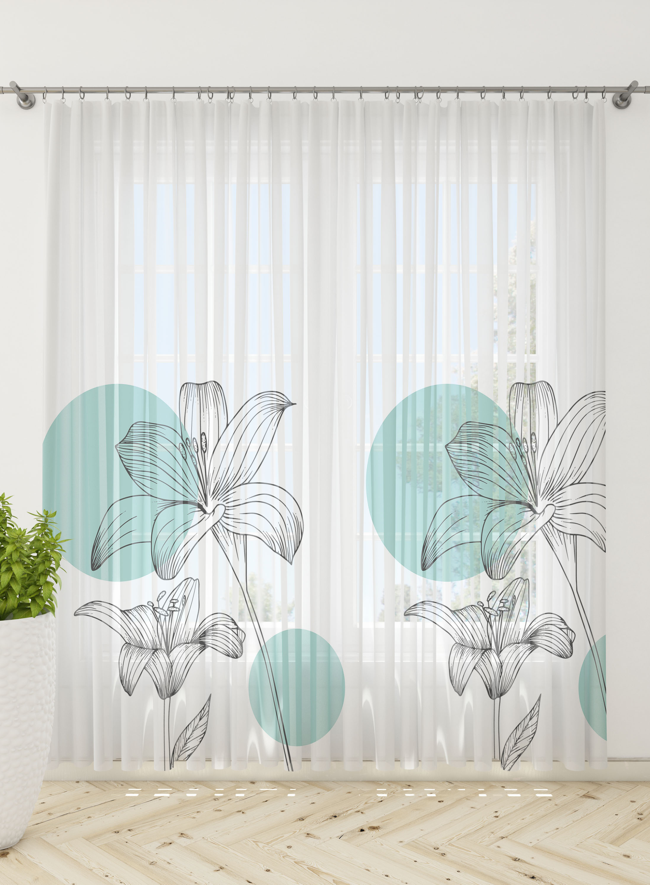Hibiscus Sheer Curtains- Set of 2, Sheer