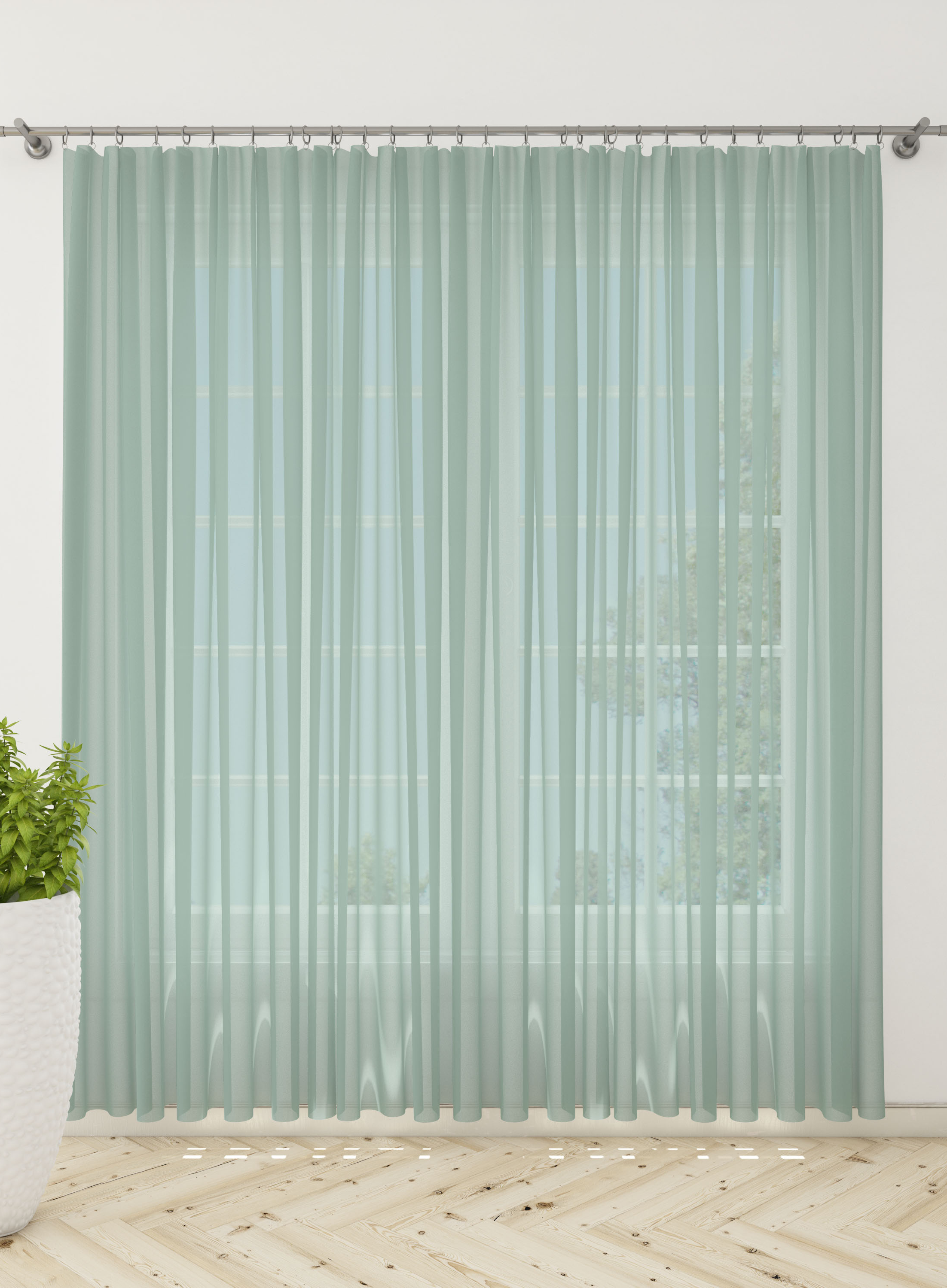 Green Solid Sheer Curtains- Set of 2, Sheer