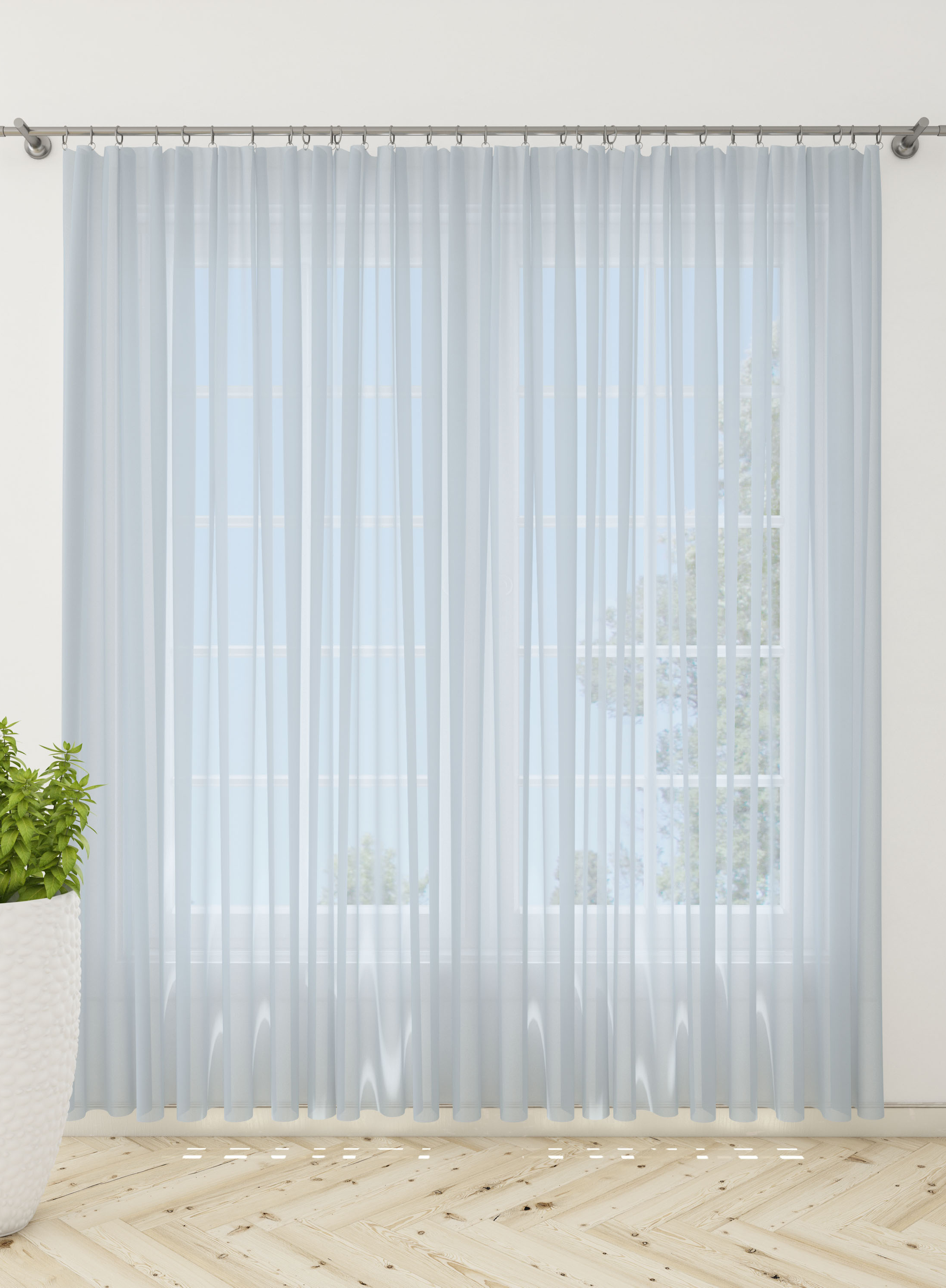 Light Blue Solid Sheer Curtains- Set of 2, Sheer