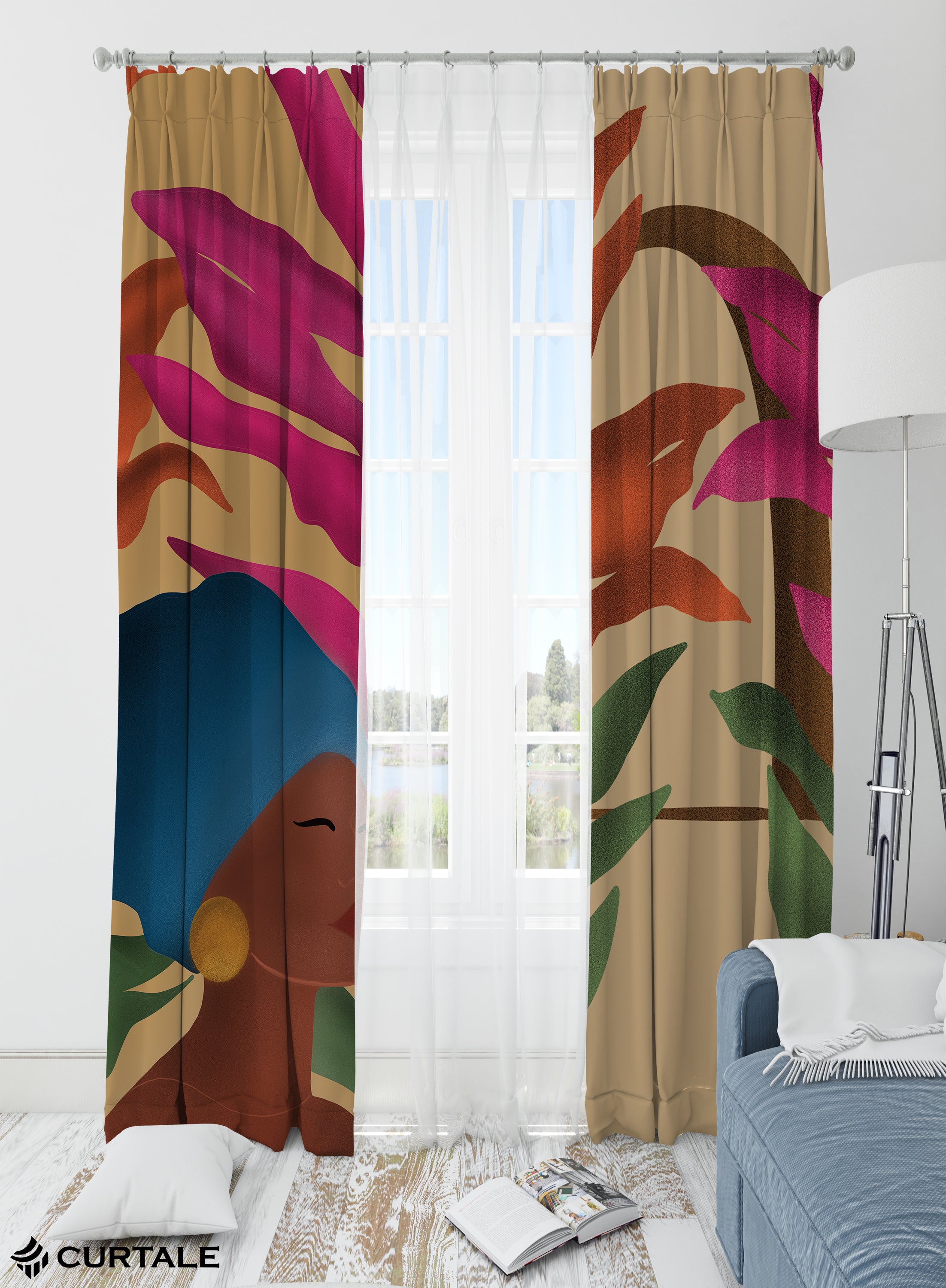 Boho Reflection Darkening Blackout Curtains - Set of 2, Beige, Polyester