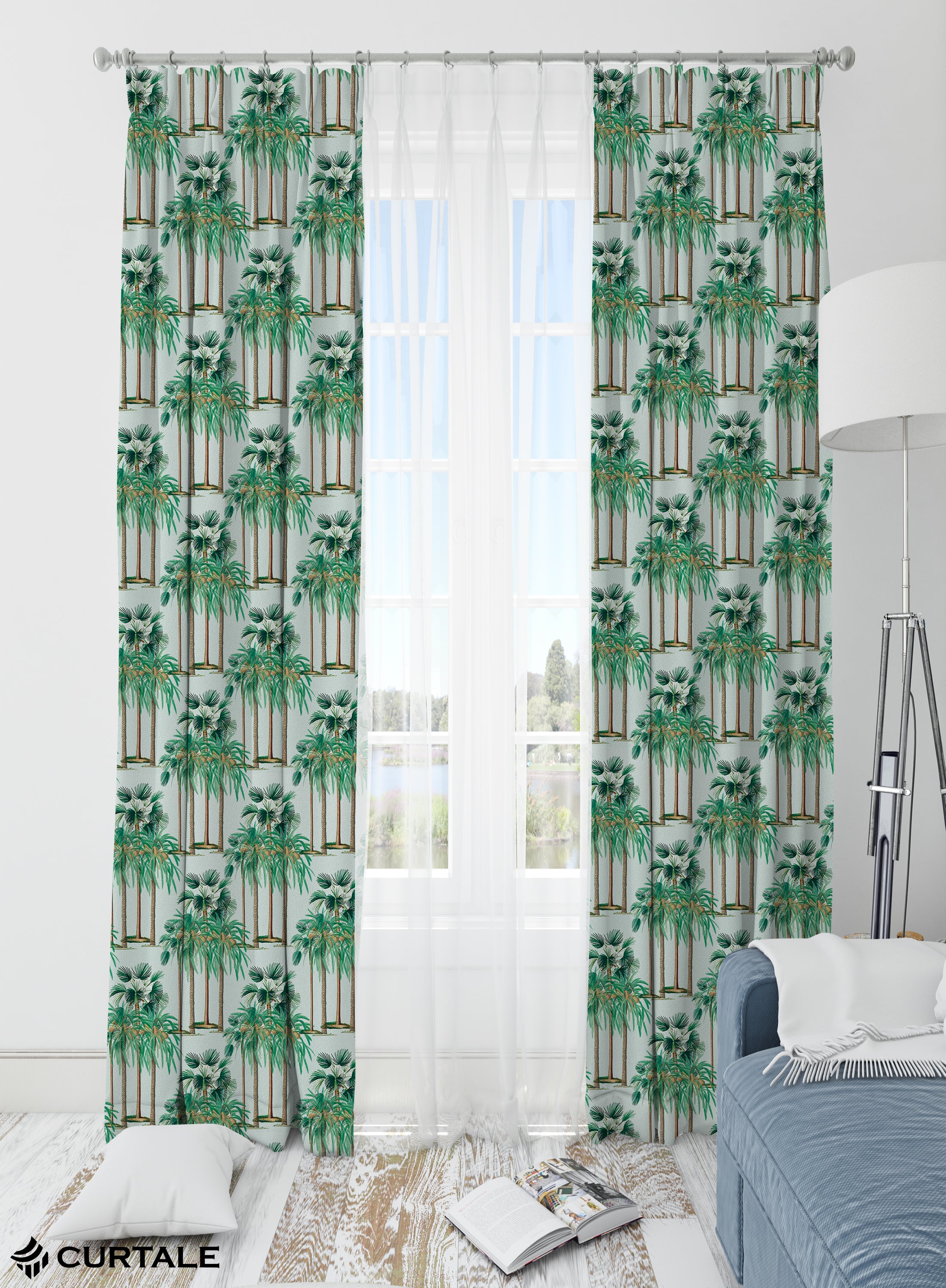 Calm Grove Darkening Blackout Curtains - Set of 2, Green, Polyester
