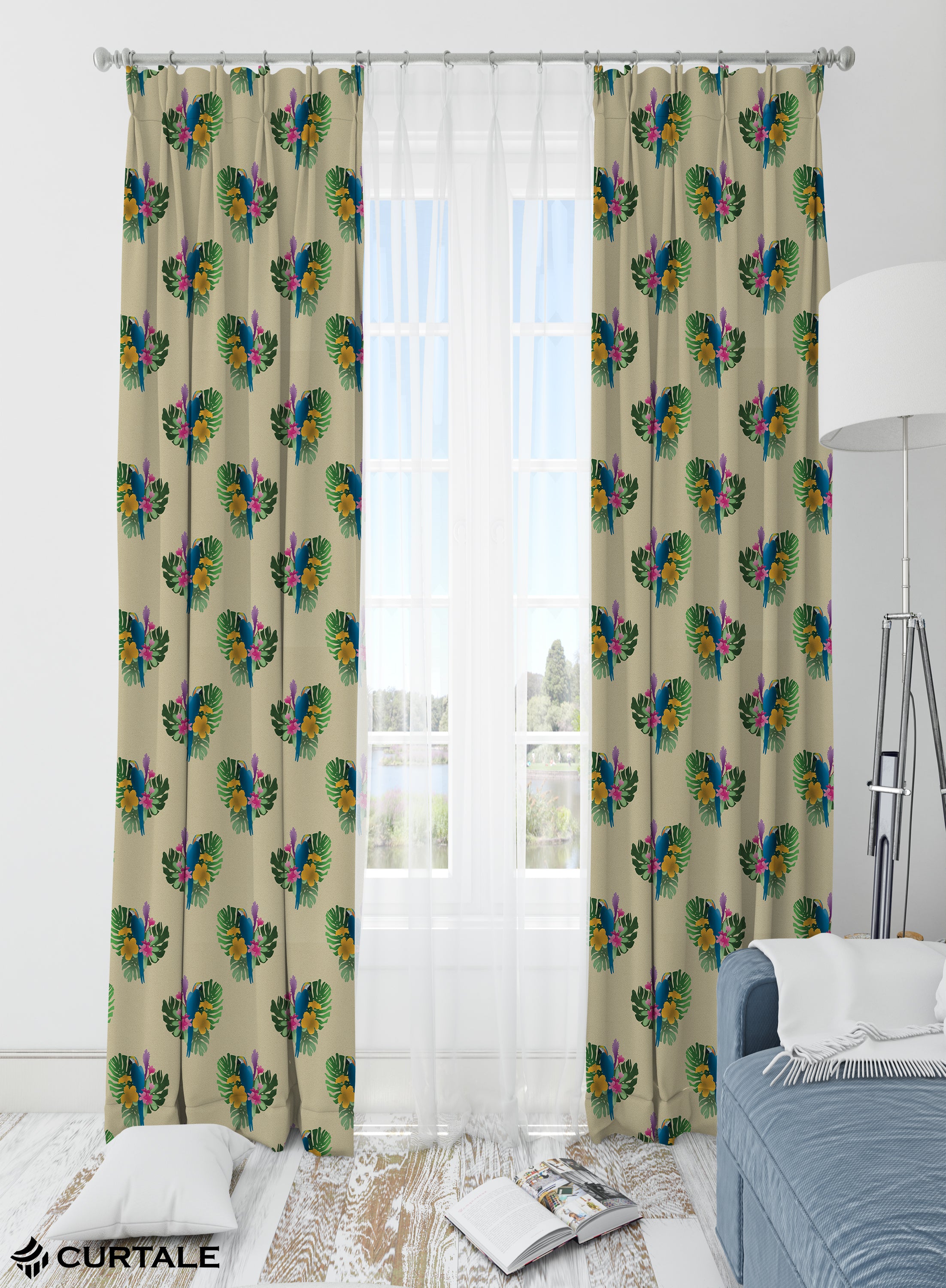 Bluebird Serenade Darkening Blackout Curtains - Set of 2, Cream, Polyester