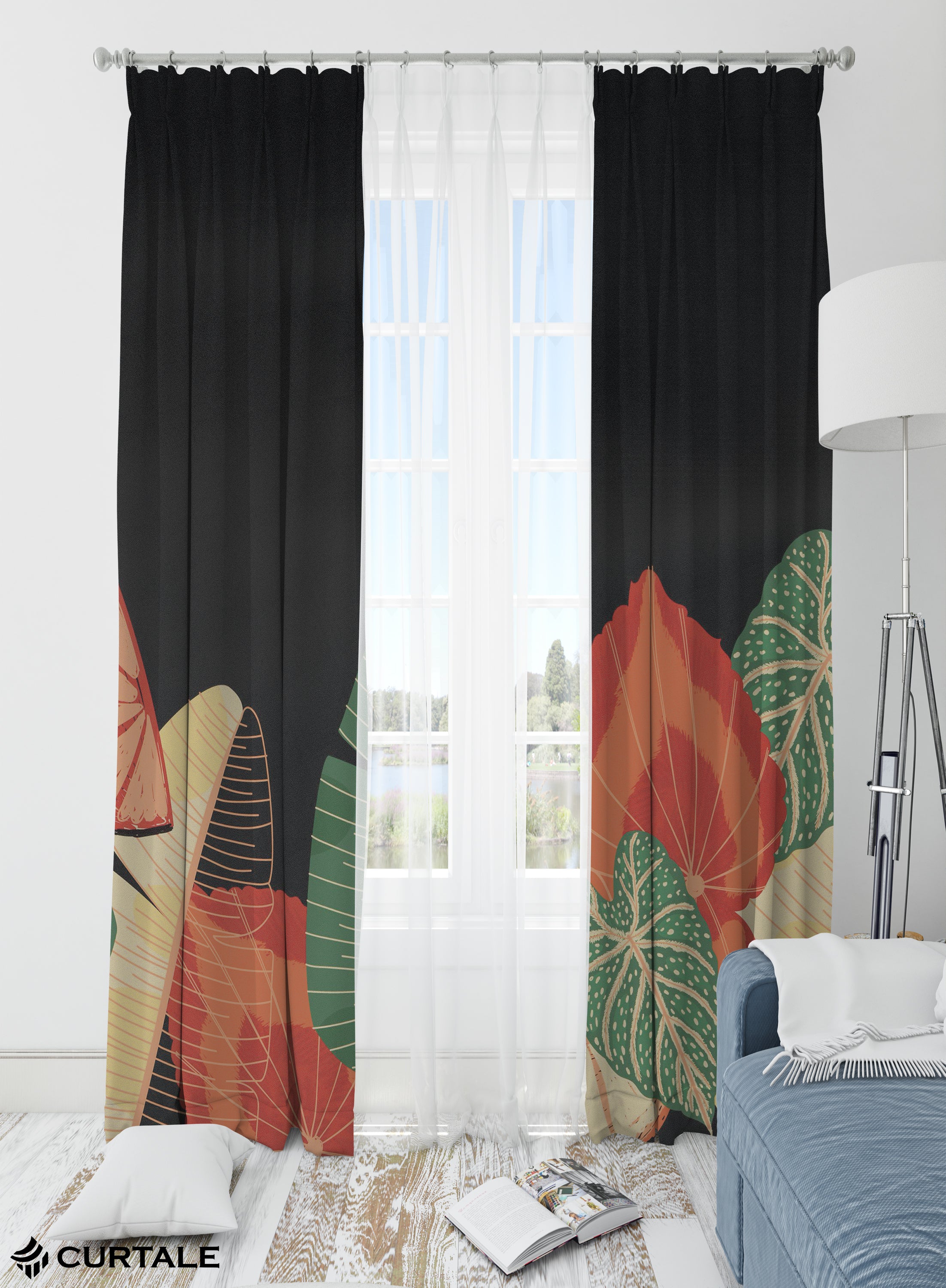 Midnight Harvest Darkening Blackout Curtains - Set of 2, Black, Polyester