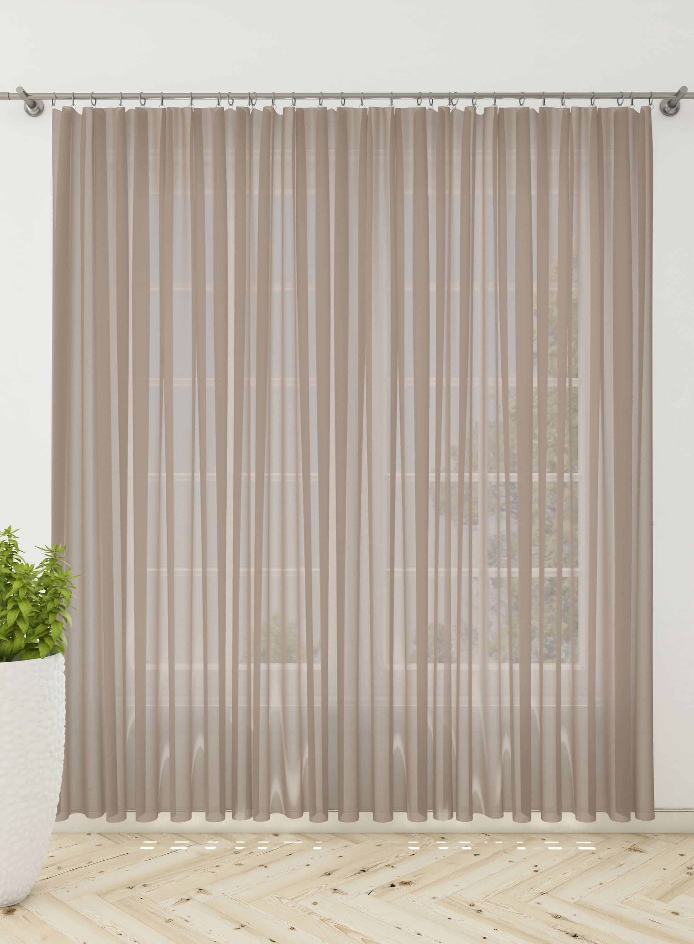 Brown Solid Sheer Curtains- Set of 2, Sheer