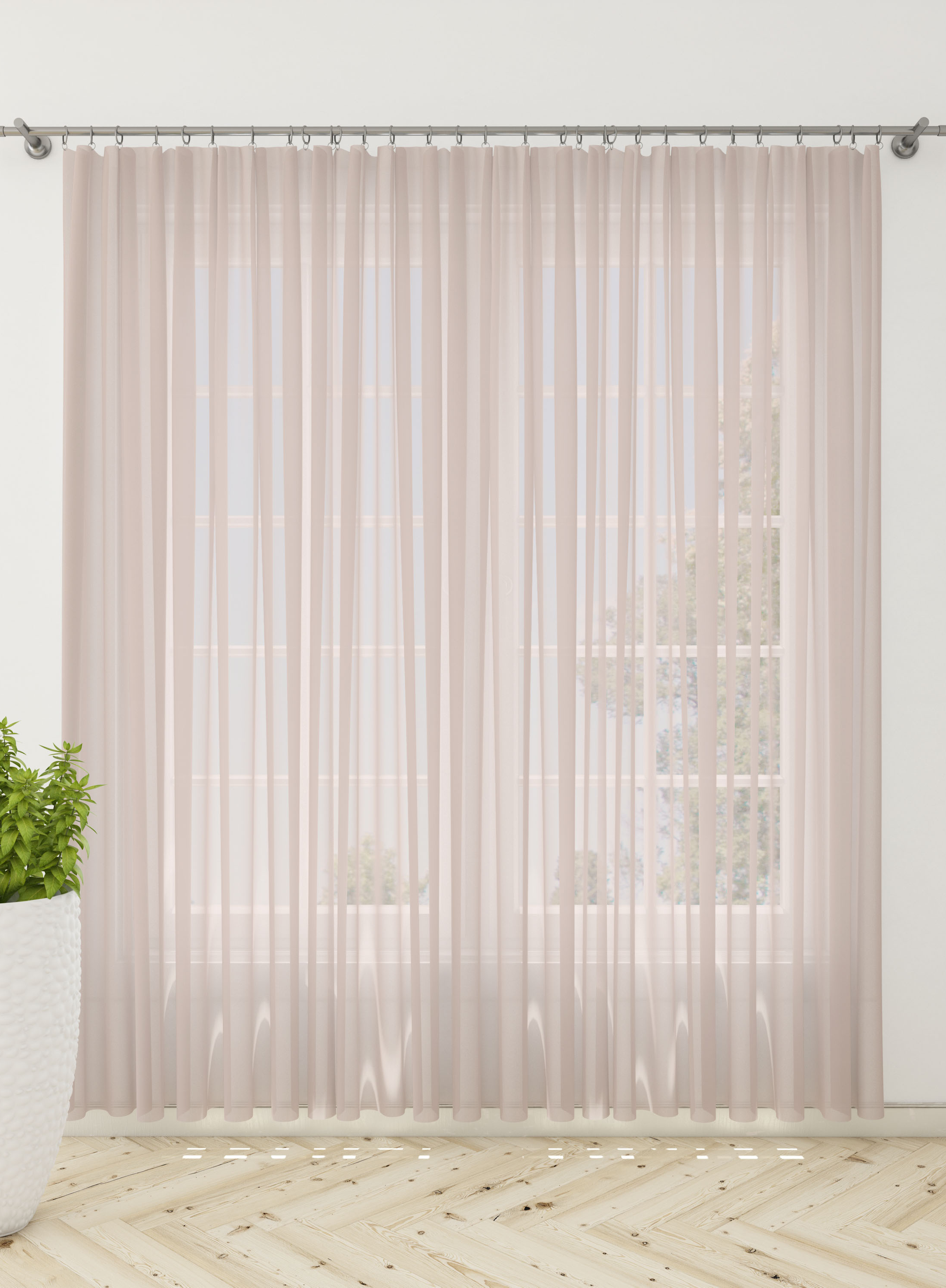 Light Brown Solid Sheer Curtains- Set of 2, Sheer