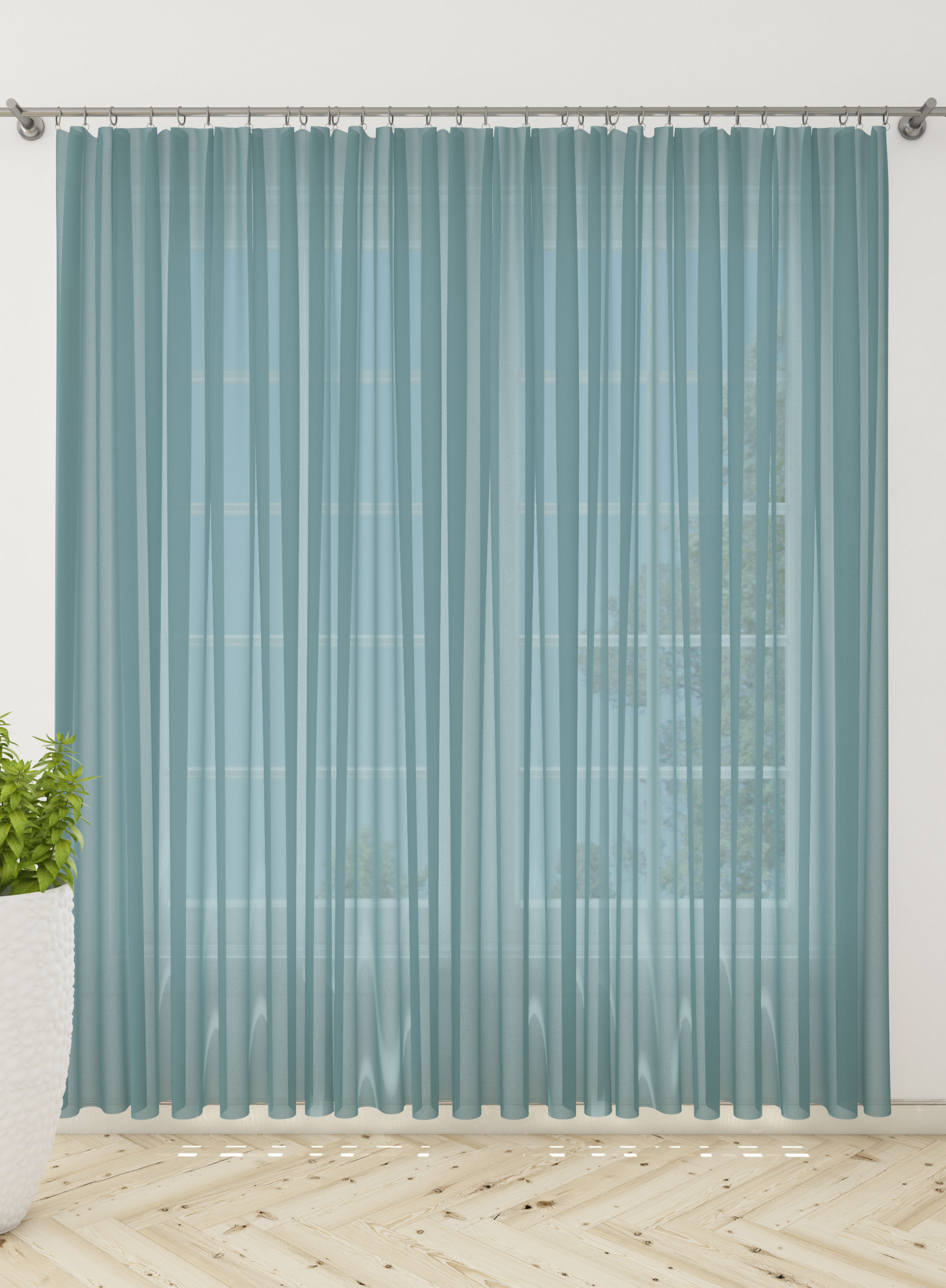 Green Solid Sheer Curtains- Set of 2, Sheer
