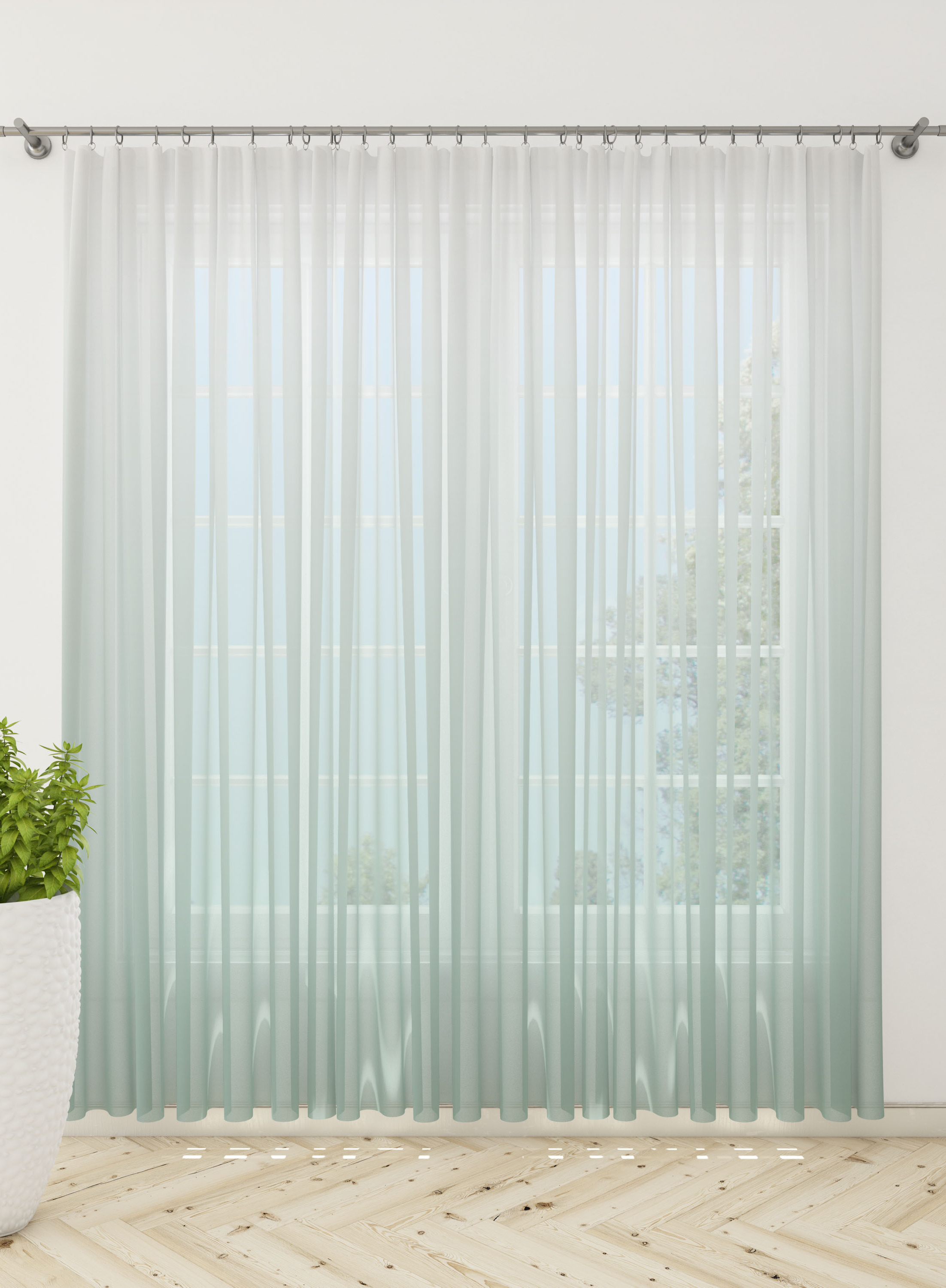 White and Green Gradient Sheer Curtains- Set of 2, Sheer