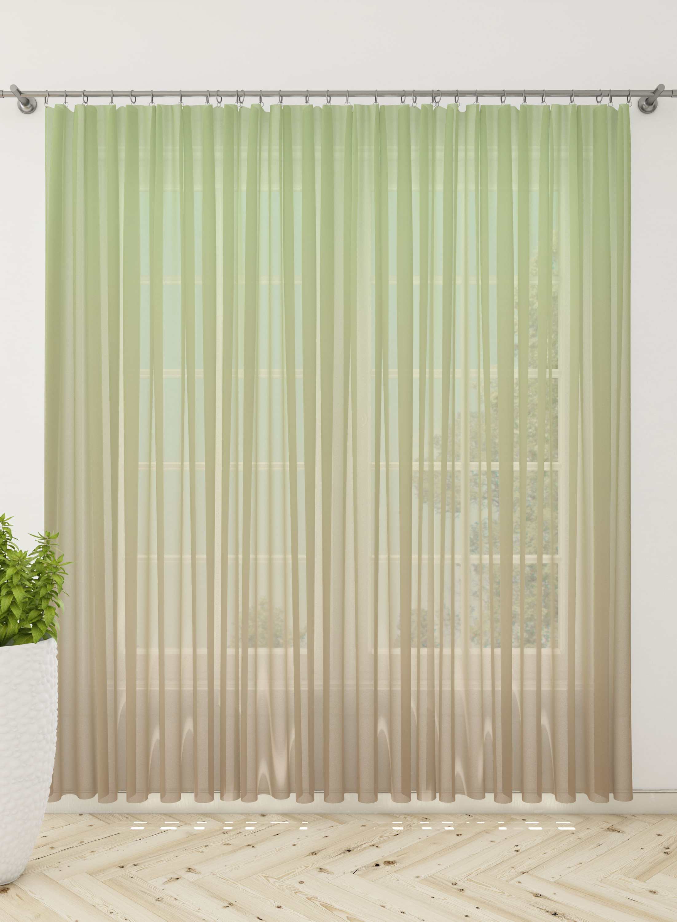 Green and Brown Gradient Sheer Curtains- Set of 2, Sheer