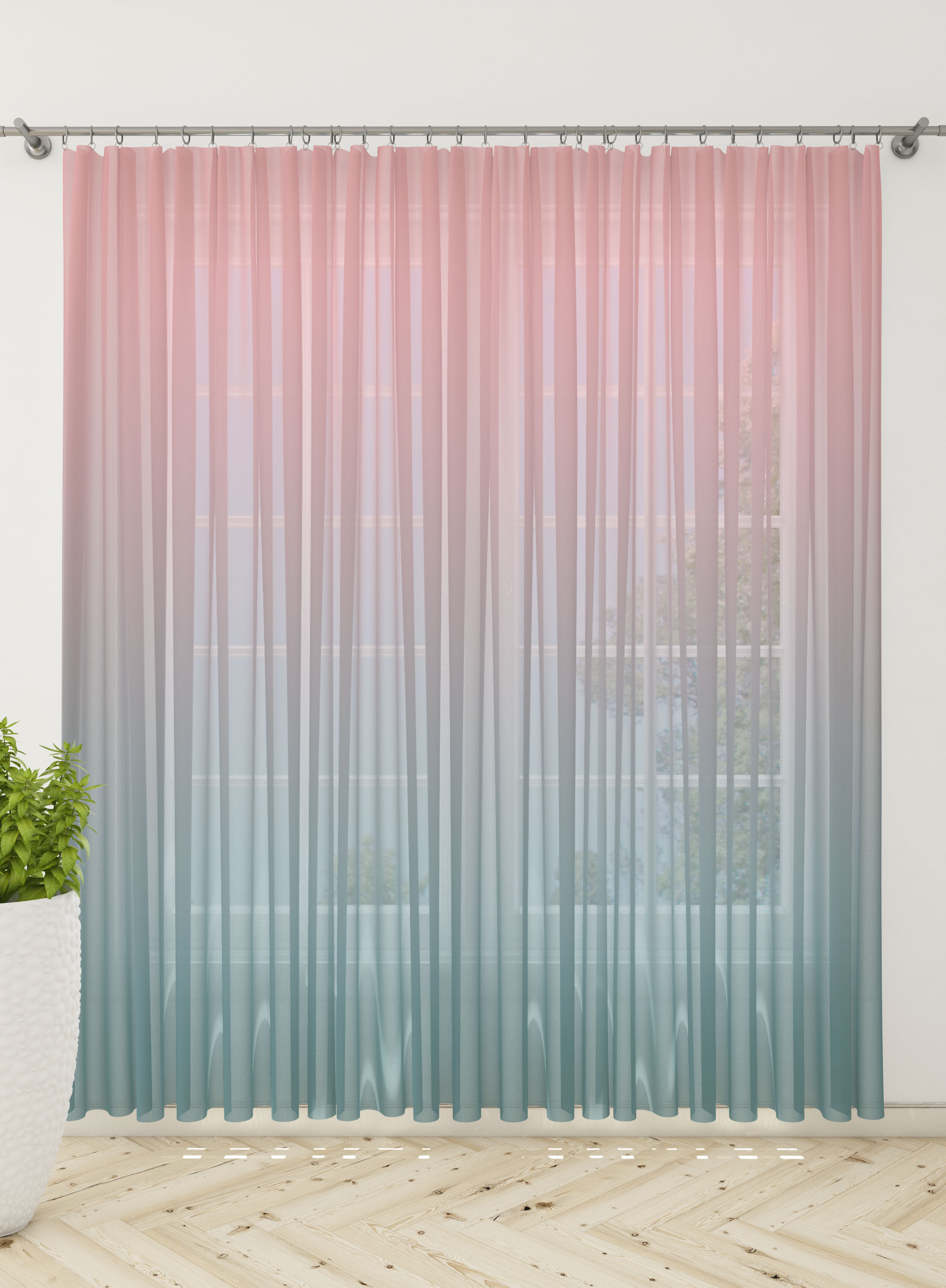 Peach and Green Gradient Sheer Curtains- Set of 2, Sheer