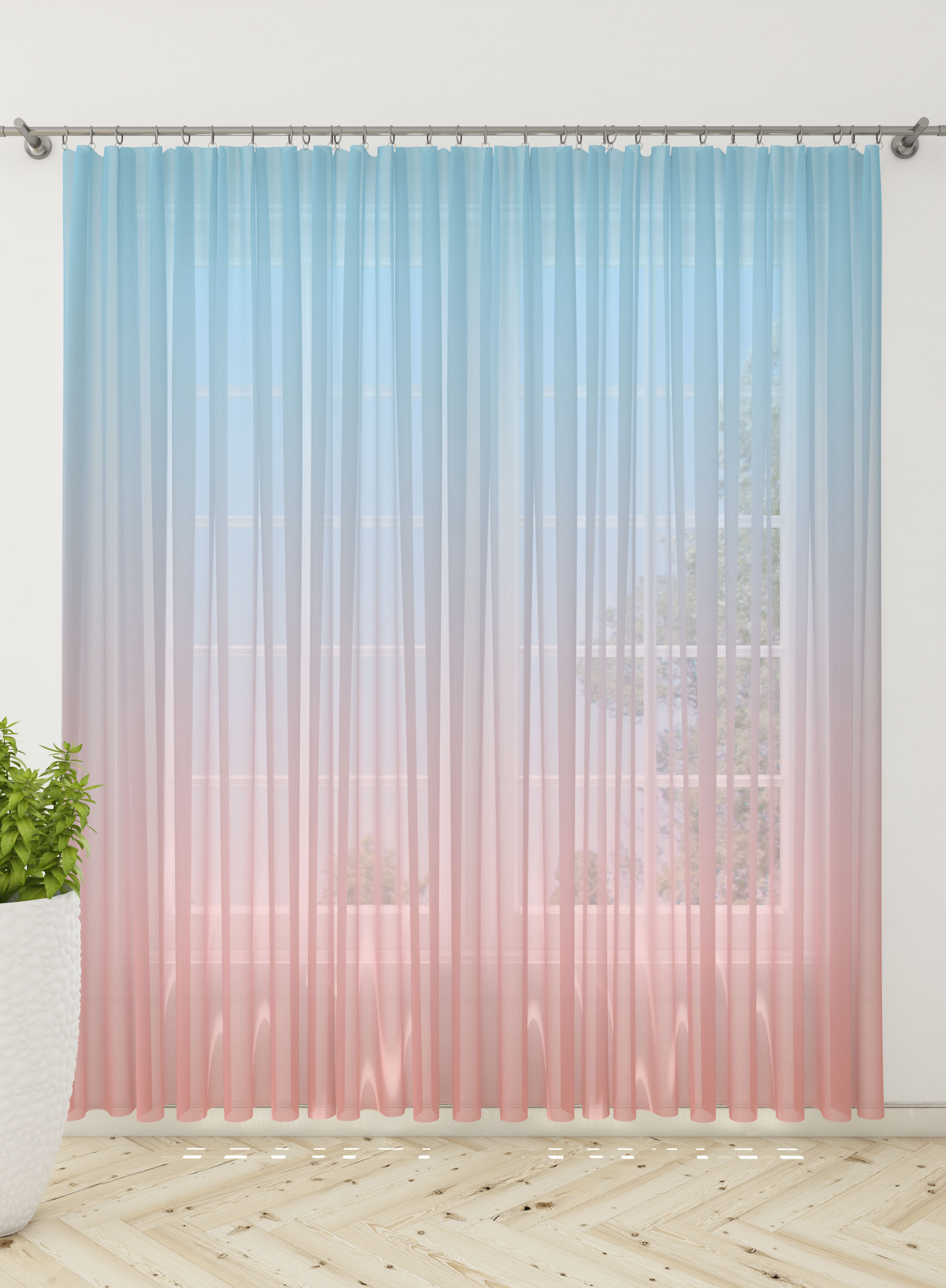 Blue and Peach Gradient Sheer Curtains- Set of 2, Sheer