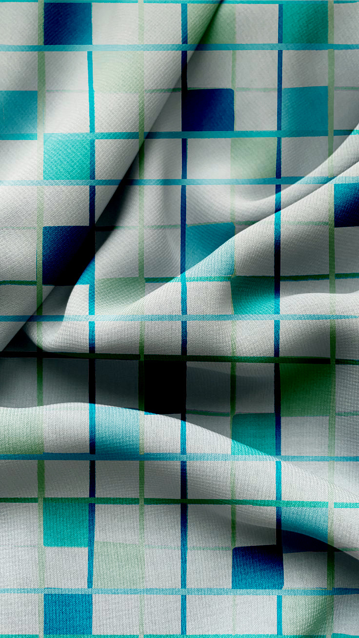 Checkered Darkening Blackout Curtains - Set of 2, Pastel Blue, Polyester