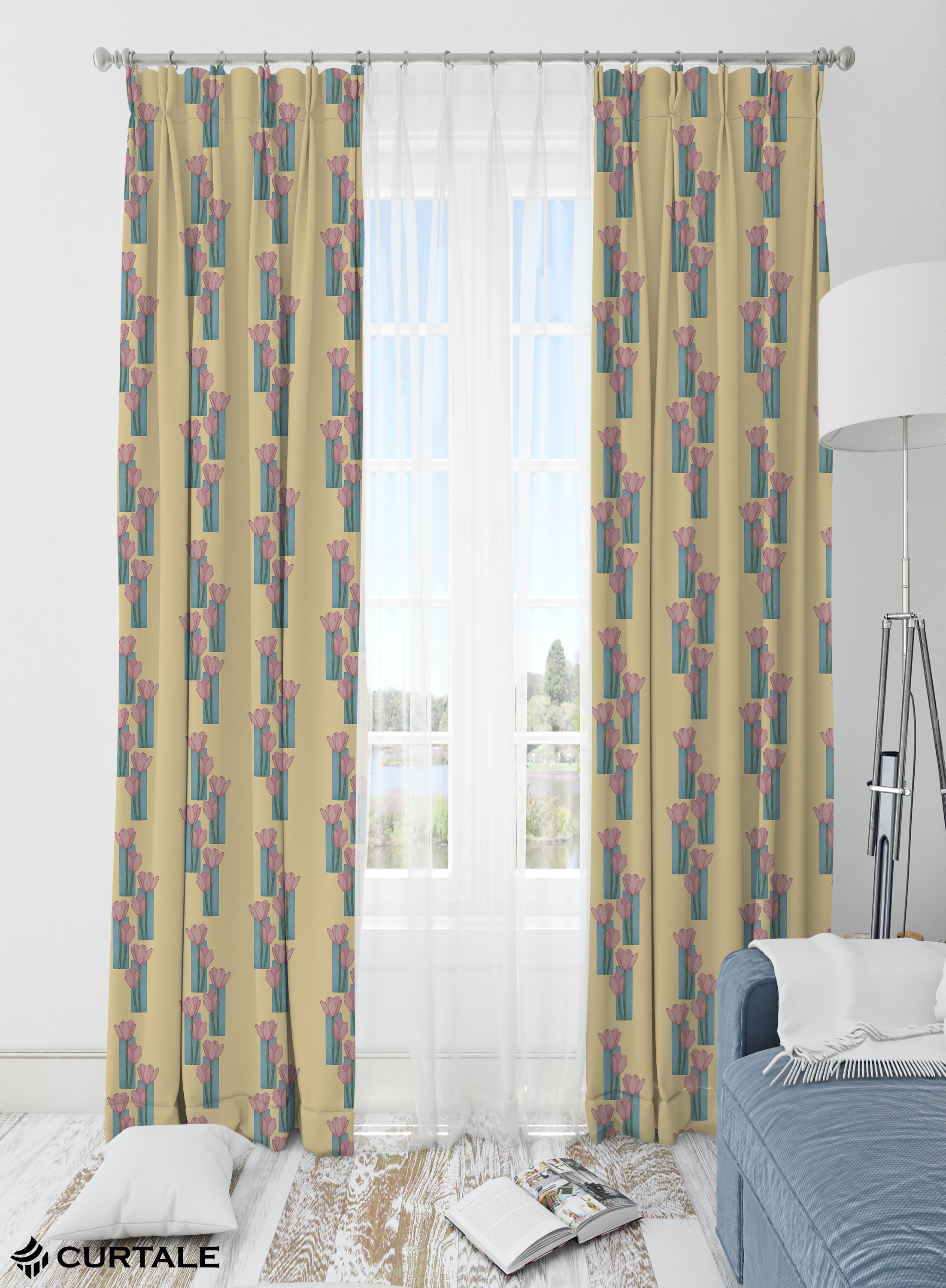 Urban Bloom Darkening Blackout Curtains - Set of 2, Cream, Polyester
