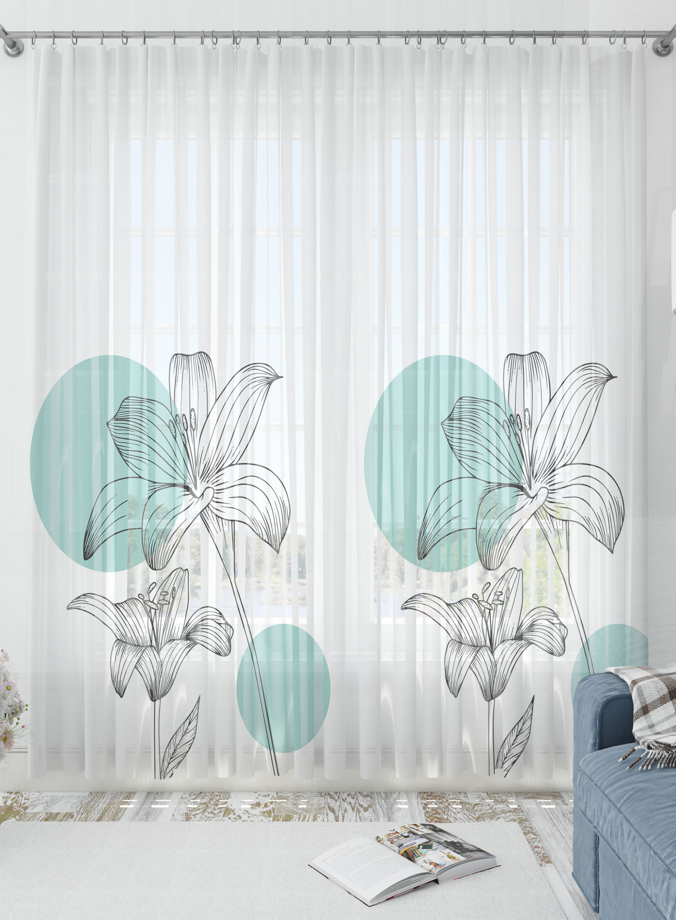 Hibiscus Sheer Curtains- Set of 2, Sheer
