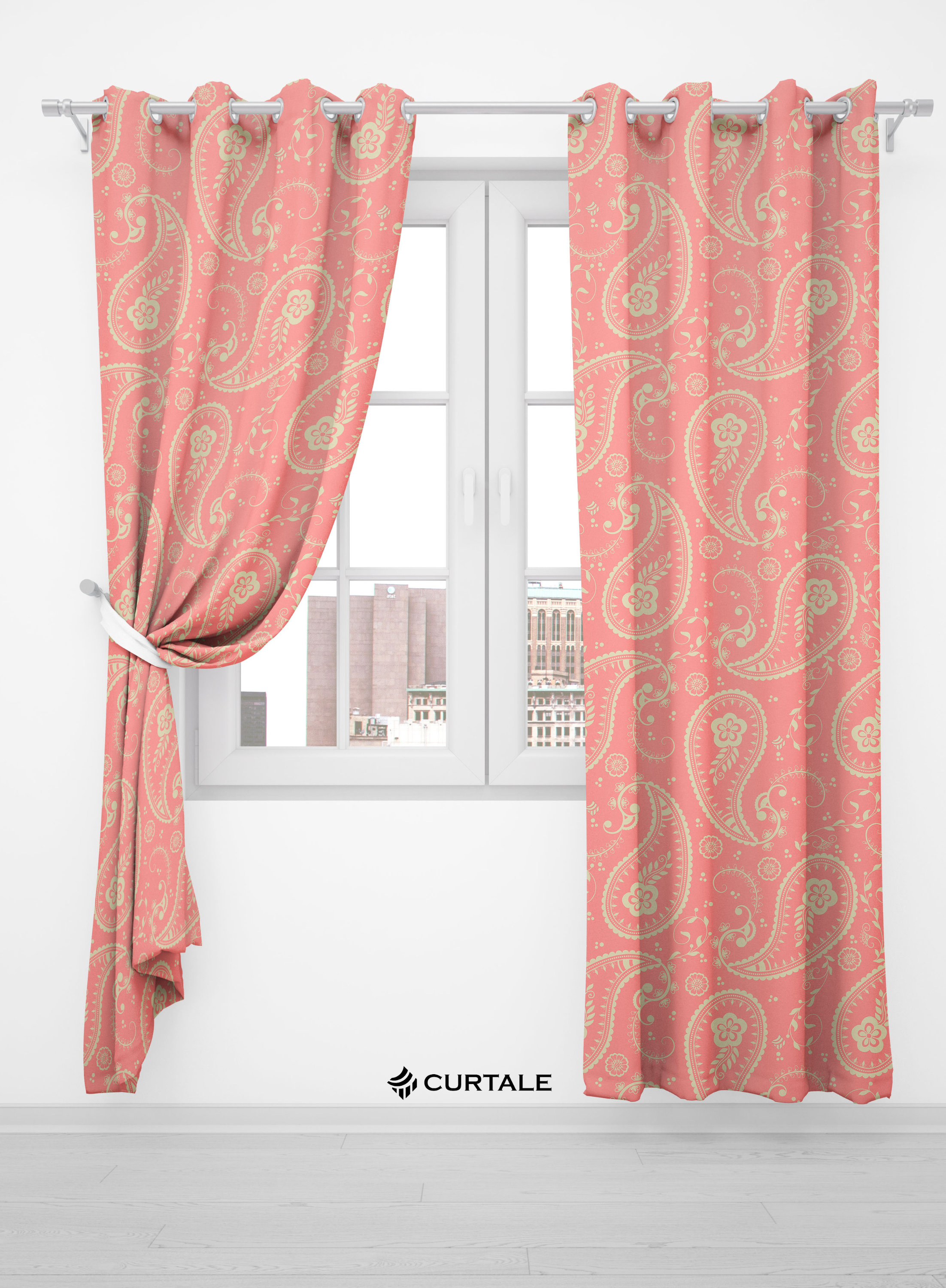 Cream and Orange Darkening Blackout Curtains - 1 Piece, Cotton