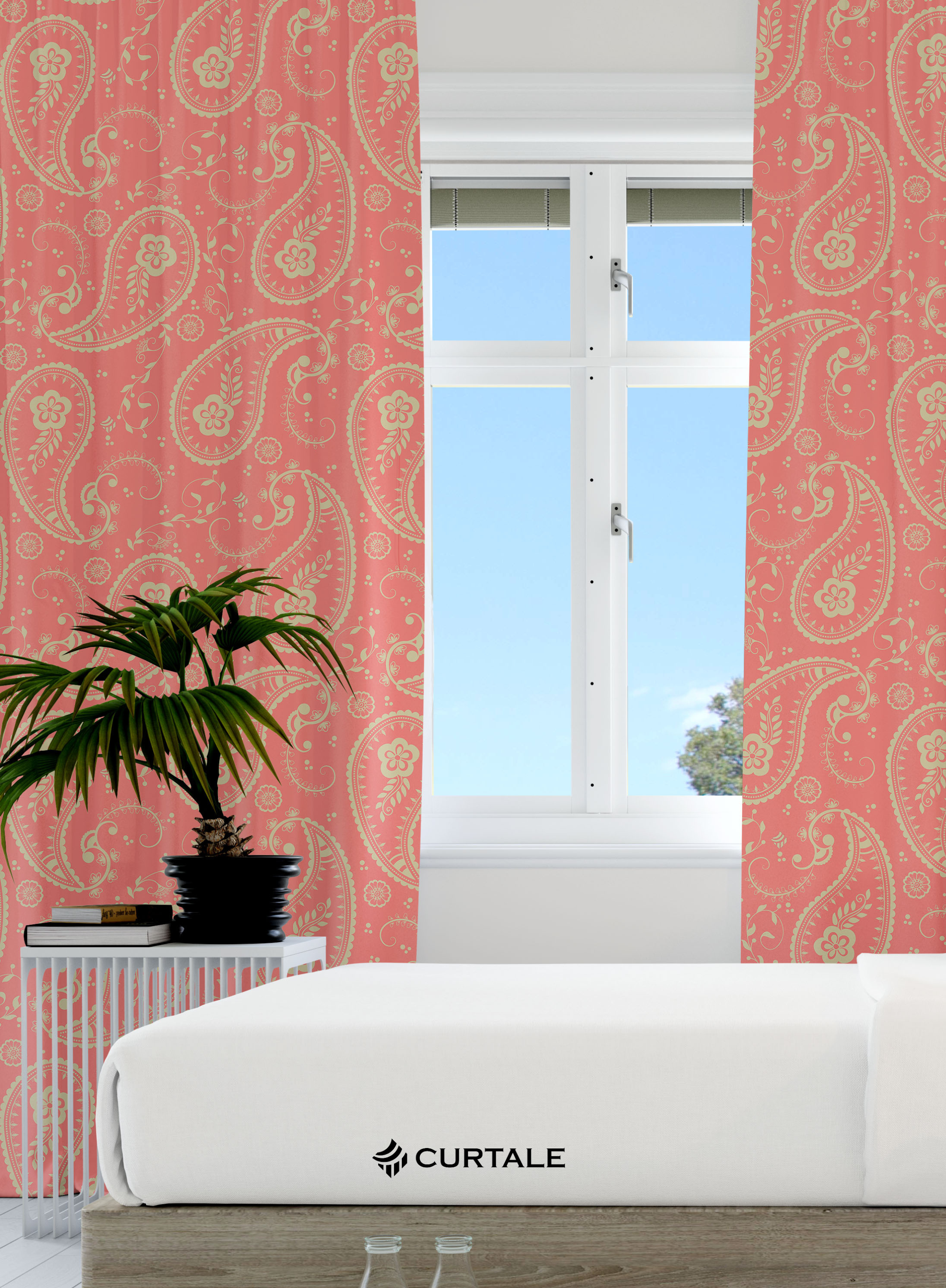 Cream and Orange Darkening Blackout Curtains - 1 Piece, Cotton