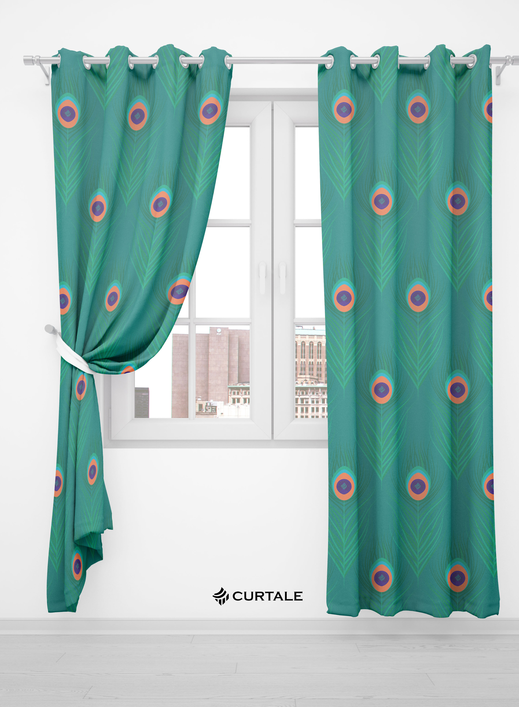 Green Peacock Darkening Blackout Curtains - 1 Piece, Cotton