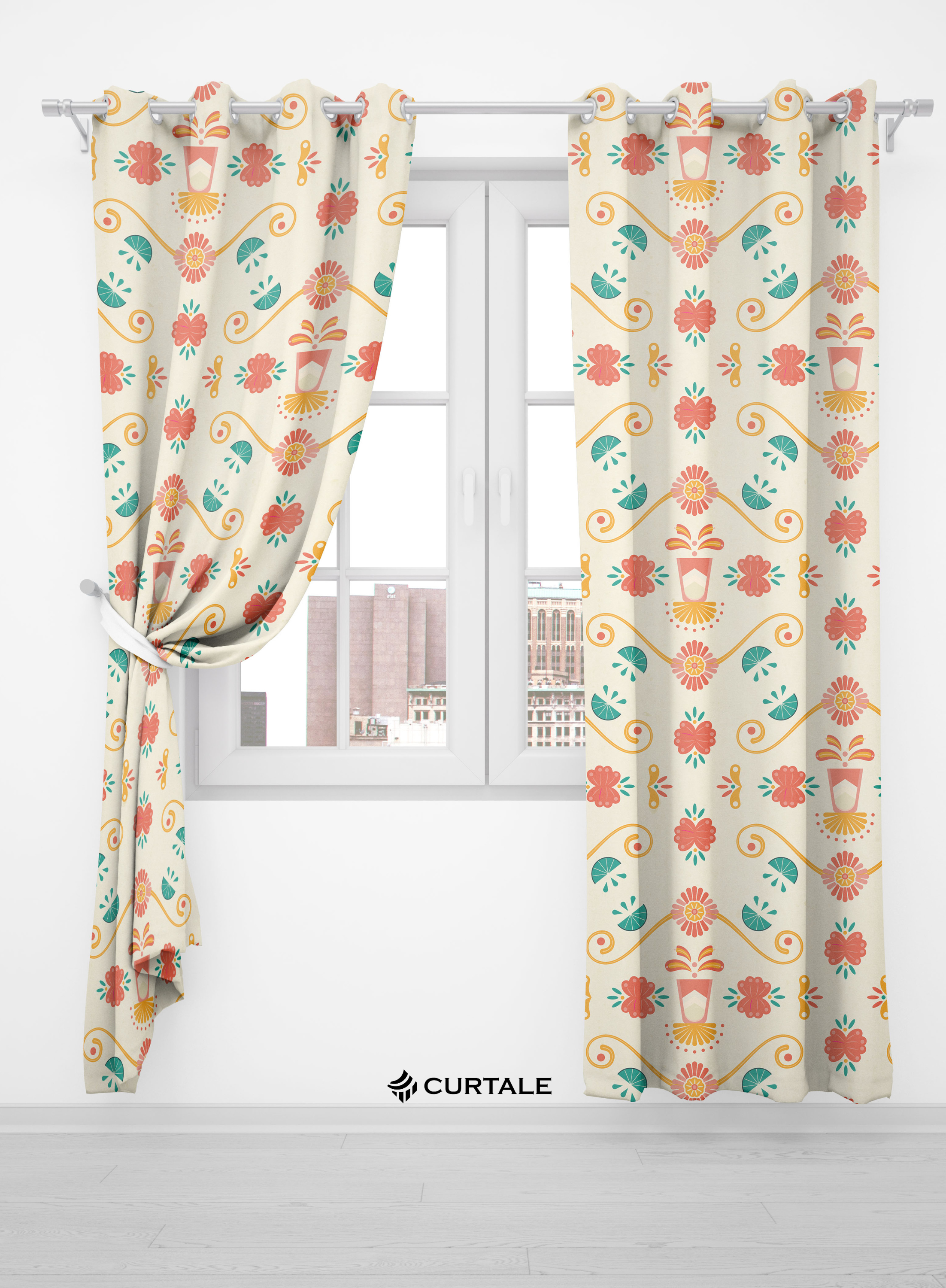 Cream Pattern Darkening Blackout Curtains - 1 Piece, Cotton