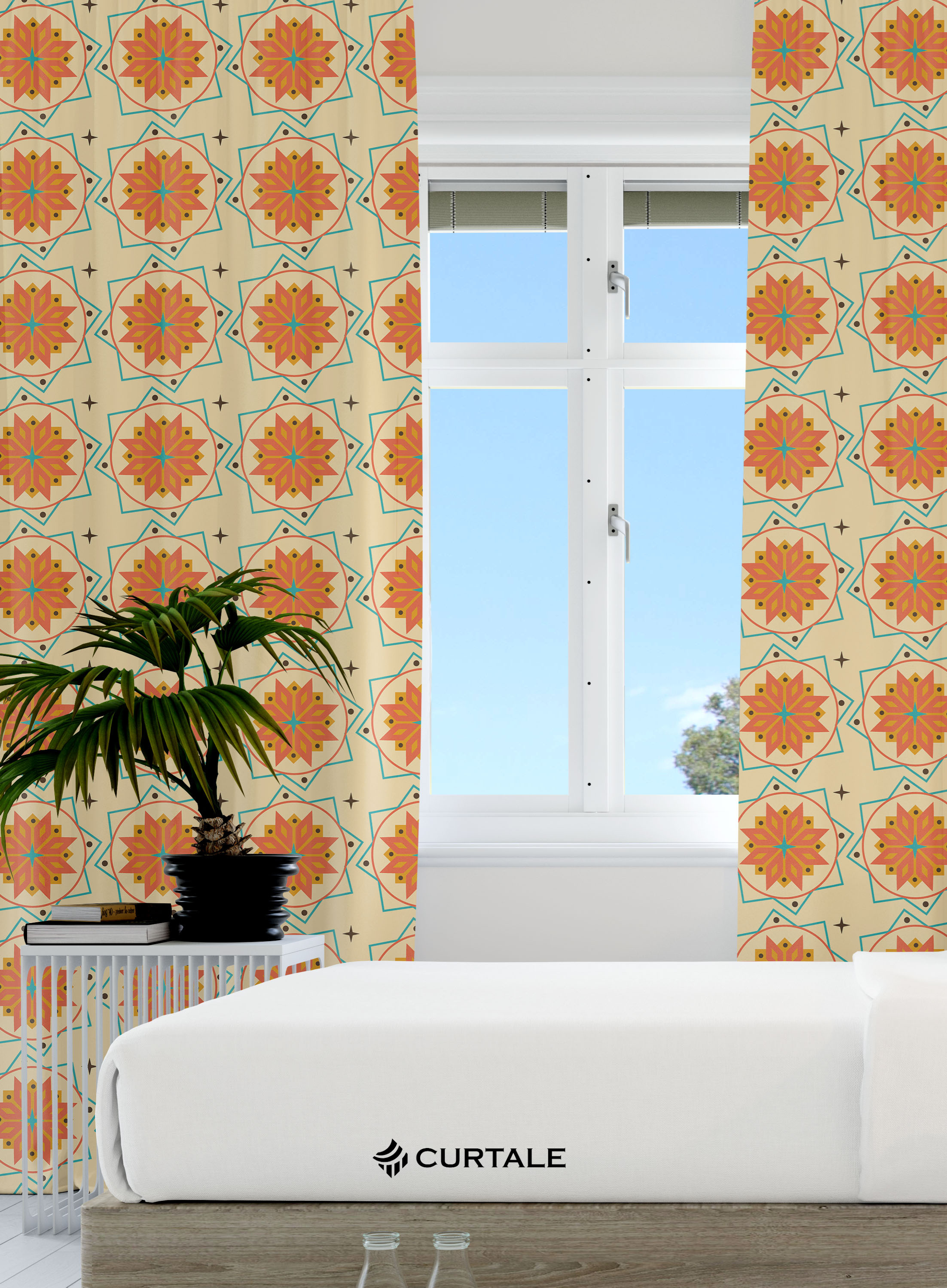 Cream Pattern Darkening Blackout Curtains - 1 Piece, Cotton