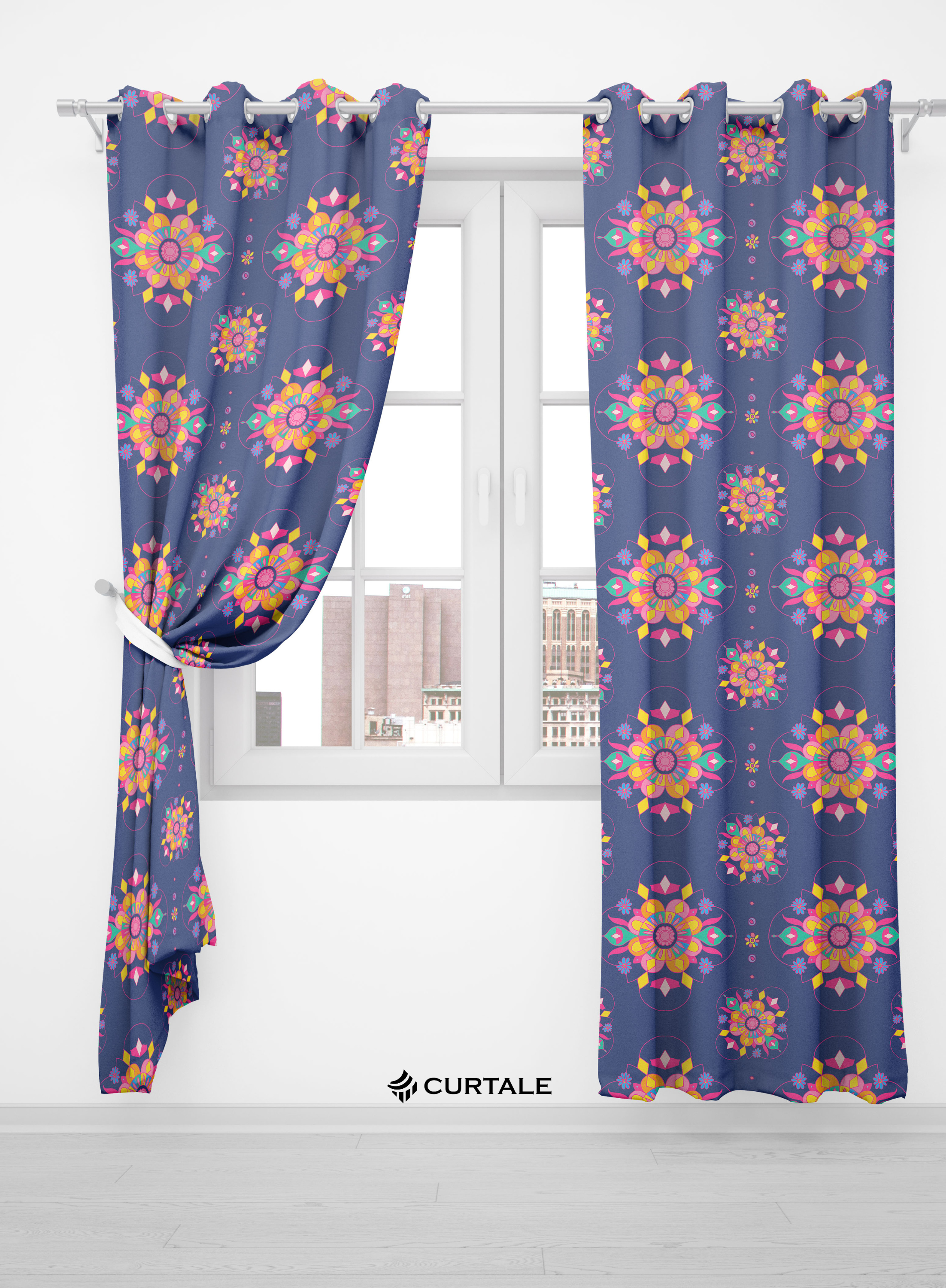 Blue Mandala Pattern Darkening Blackout Curtains - 1 Piece, Cotton