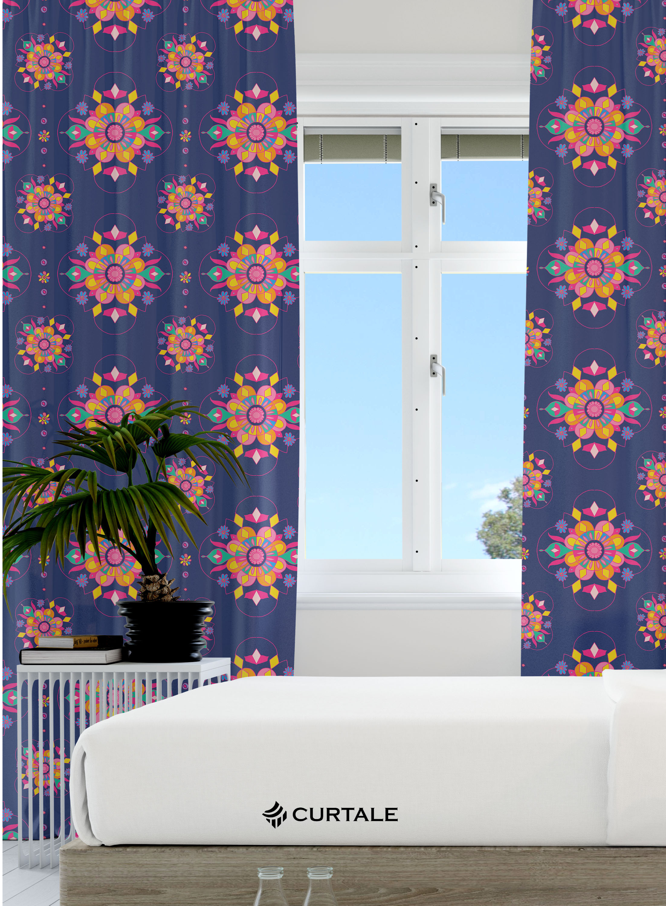 Blue Mandala Pattern Darkening Blackout Curtains - 1 Piece, Cotton