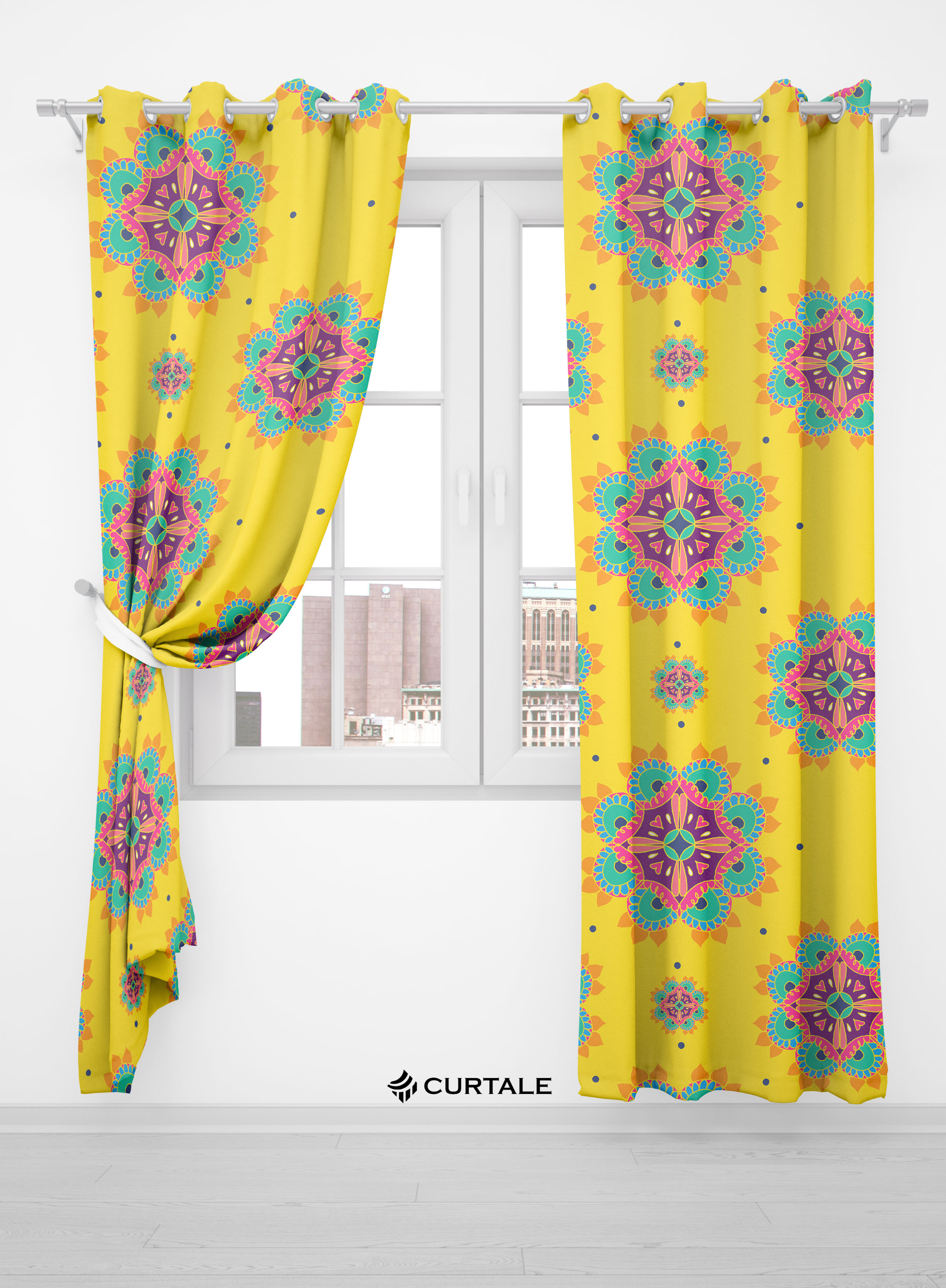 Yellow Mandala Pattern Darkening Blackout Curtains - 1 Piece, Cotton